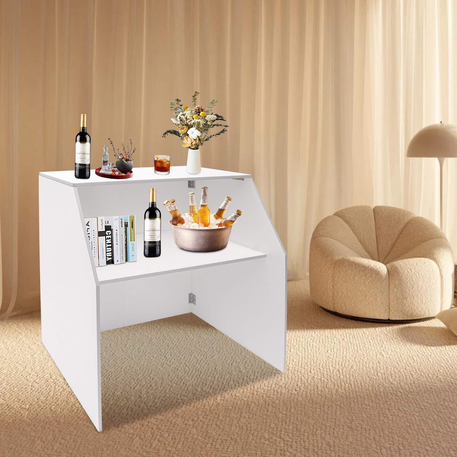 White Portable Event Bar Portable Bar Cabinet Foldable Bar 47.75*19.5*42.75in
