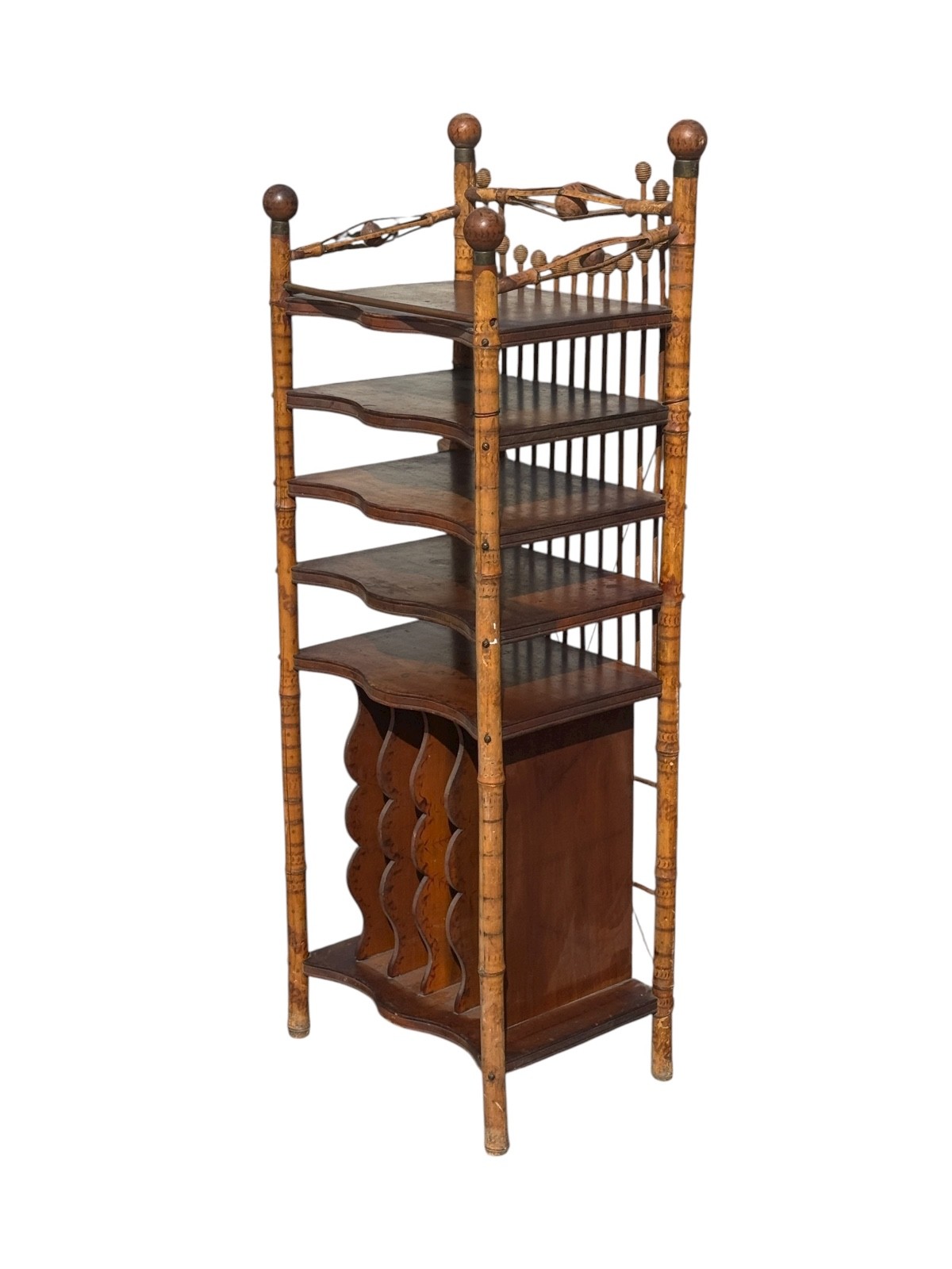 antique victorian stick and ball eastlake bamboo bookshelf magazine rack 1890