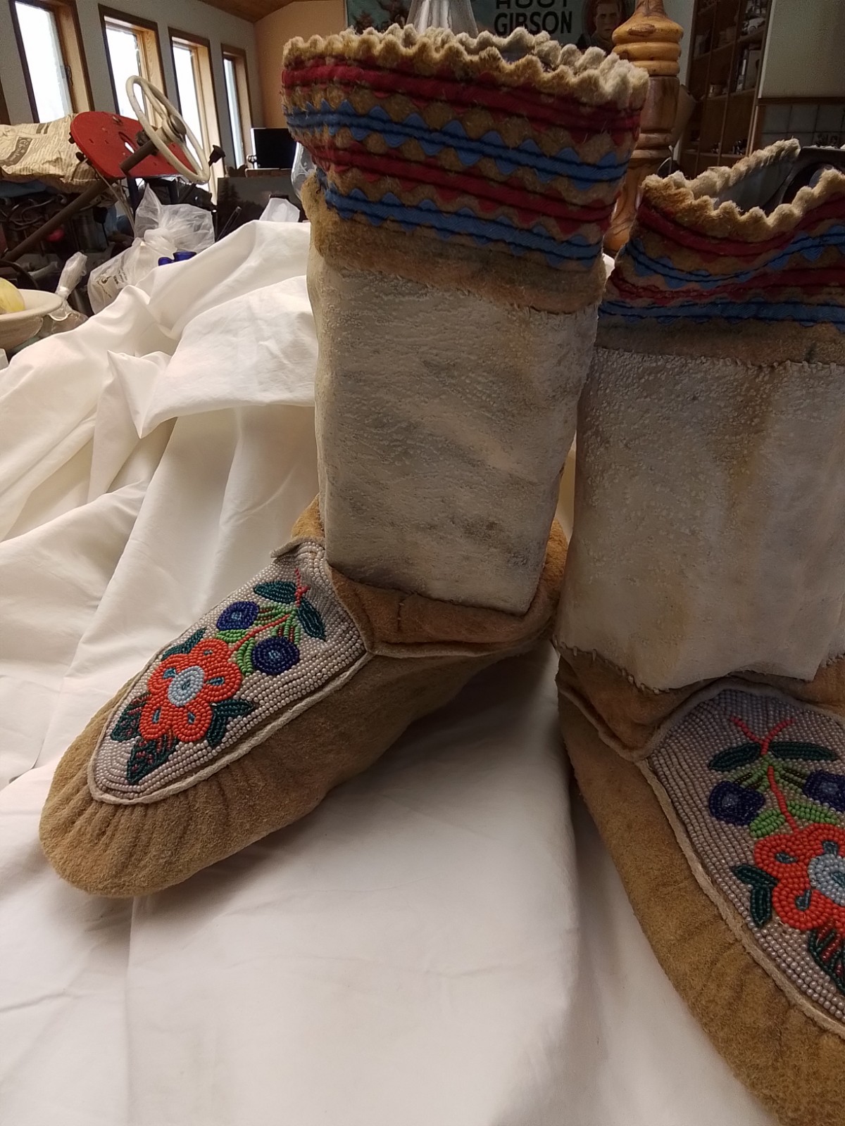 First Peoples Native American High Top Beaded Moccasins Cree Or Ojibwe?