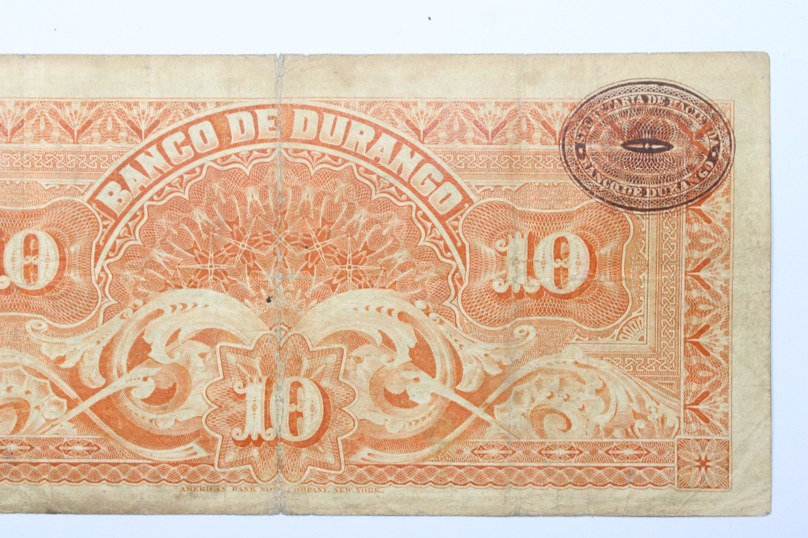 1913 Mexico / Durango 10 Pesos Series G Circulated Banknote # 0439