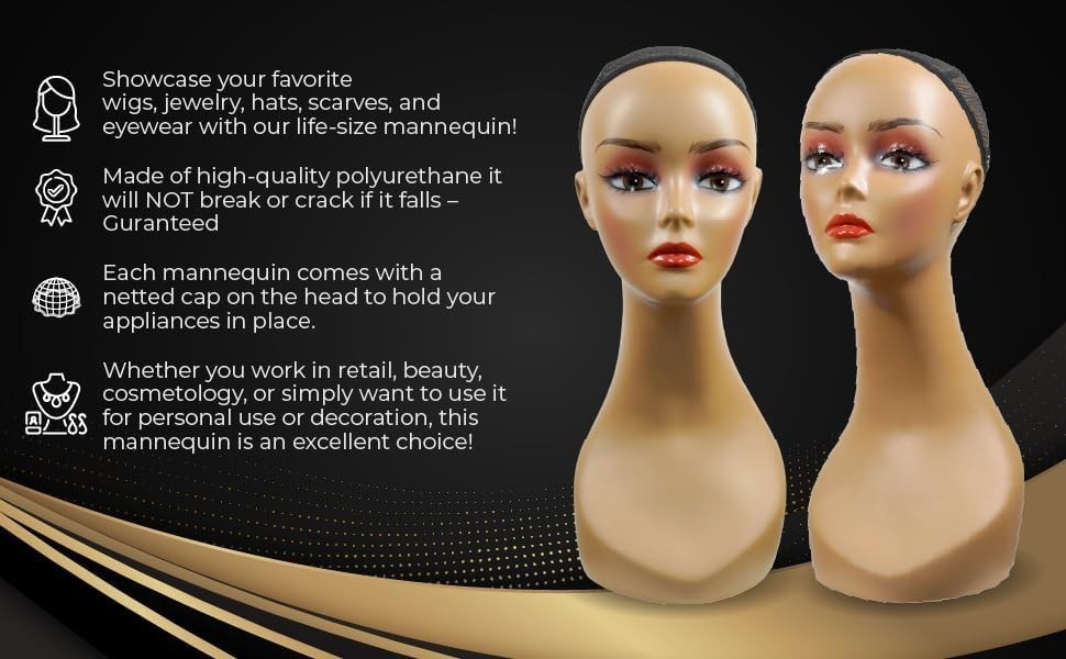 18" Life-Sized Mannequin Head – Durable Polyurethane, Unbreakable & Crack-Proof
