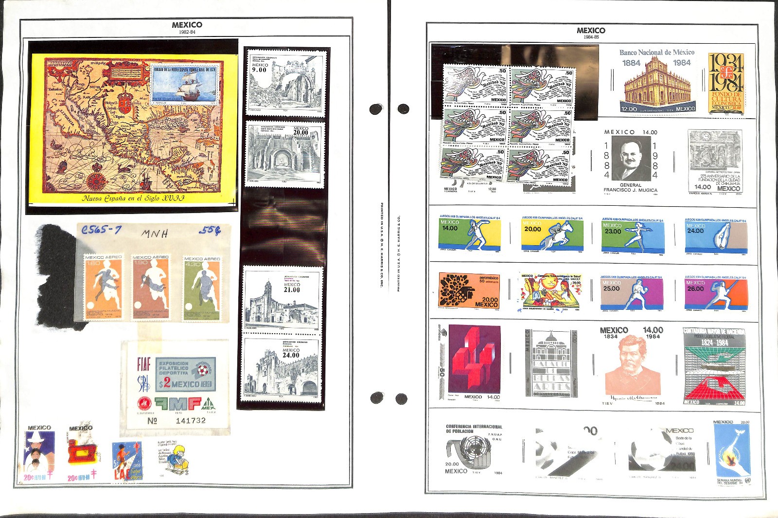 Mexico Stamp Collection on 40 Harris Pages, 1884-1990 (BH)