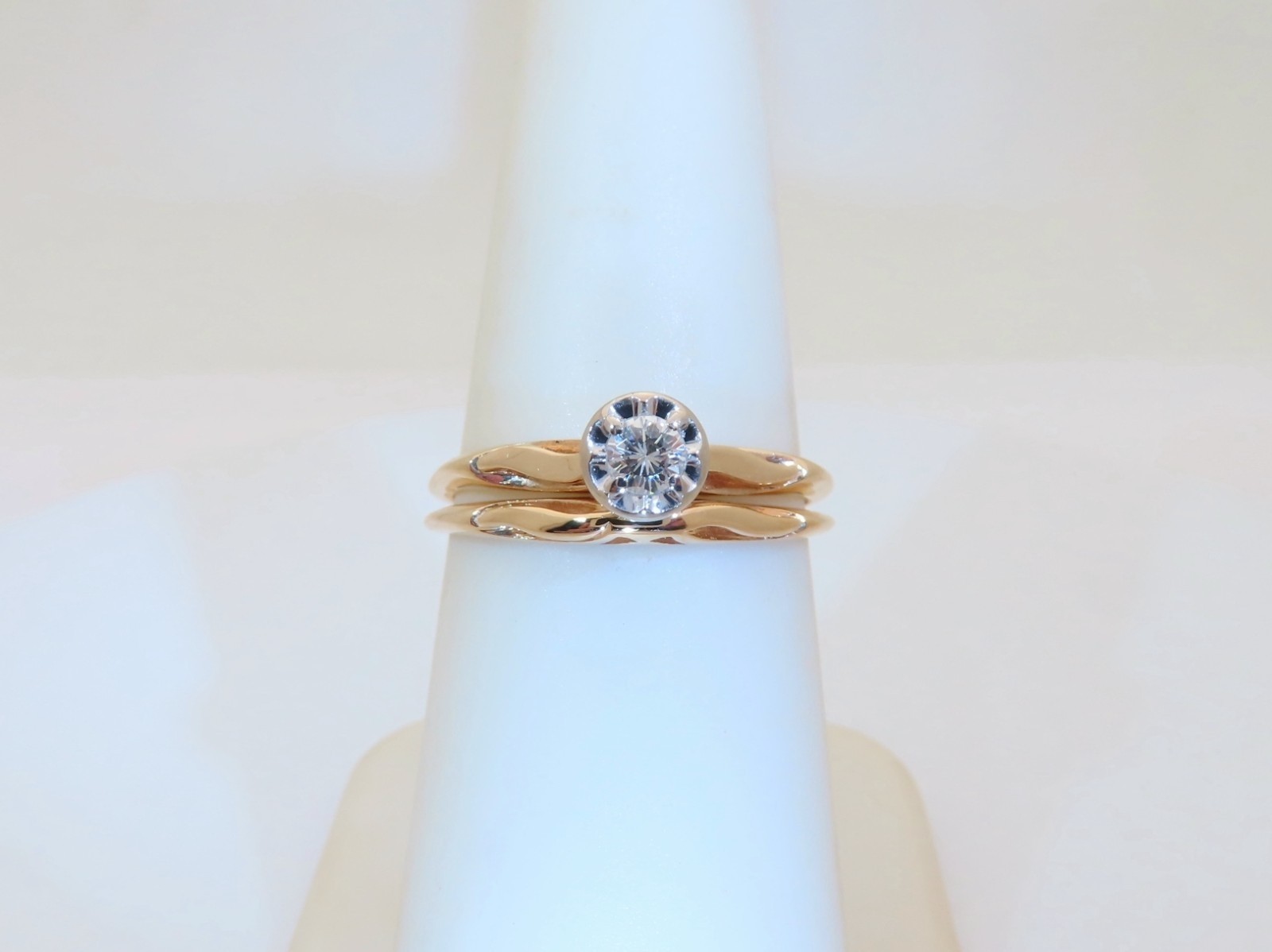 14k Gold Diamond Wedding Set Vintage Bridal Rings Natural Diamonds US 6.75 R1802