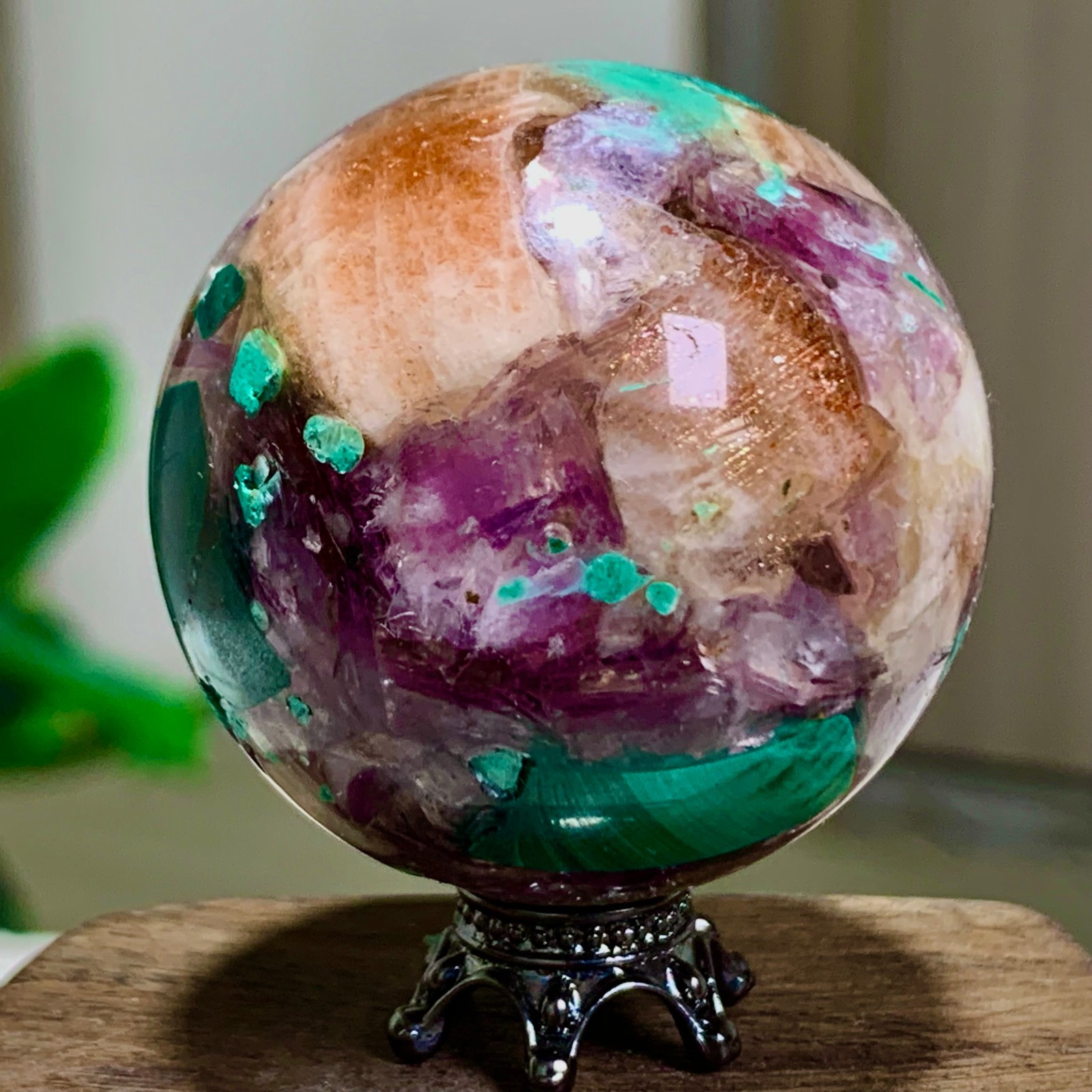 79G Newly discovered rare malachite purple mica symbiotic sphere restoration