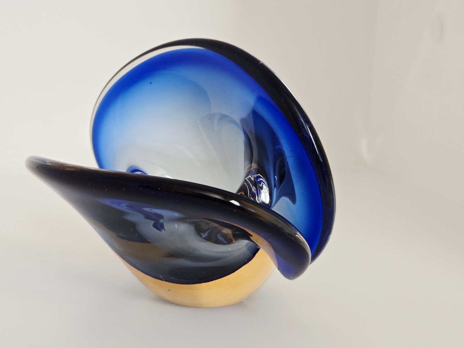 VTG Murano Sommerso Flavio Poli Seguso? Glass Clam Shell Sculpture Bowl 3 1/4" T