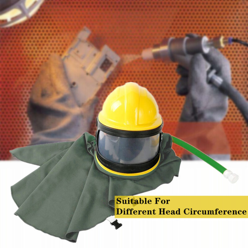 AIR FED Supplied Safety Sandblast Helmet Sand Blast Hood Protector Yellow+10Lens