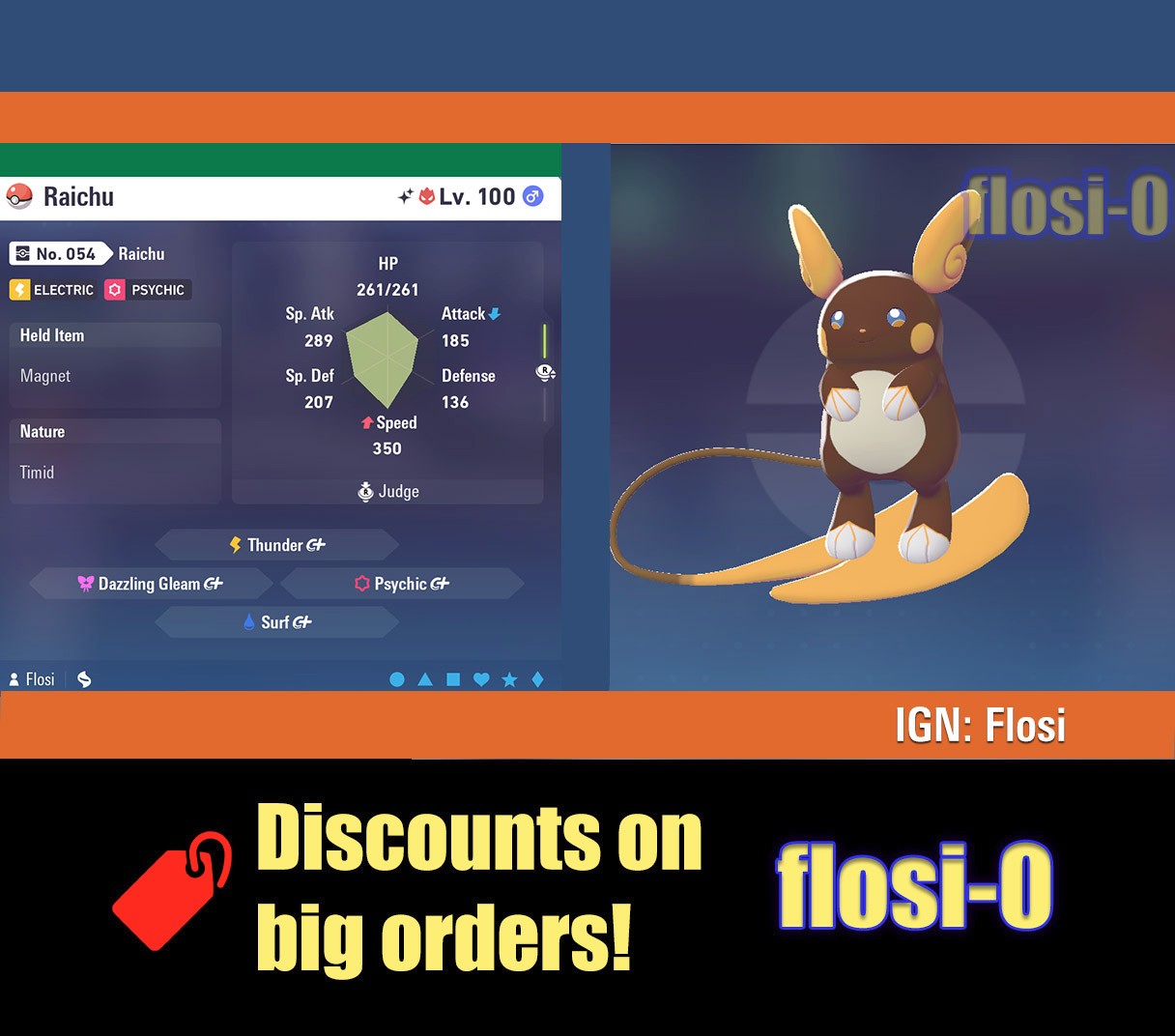 6IV Shiny Alola Raichu Pokemon Legends ZA (Legends Z-A)