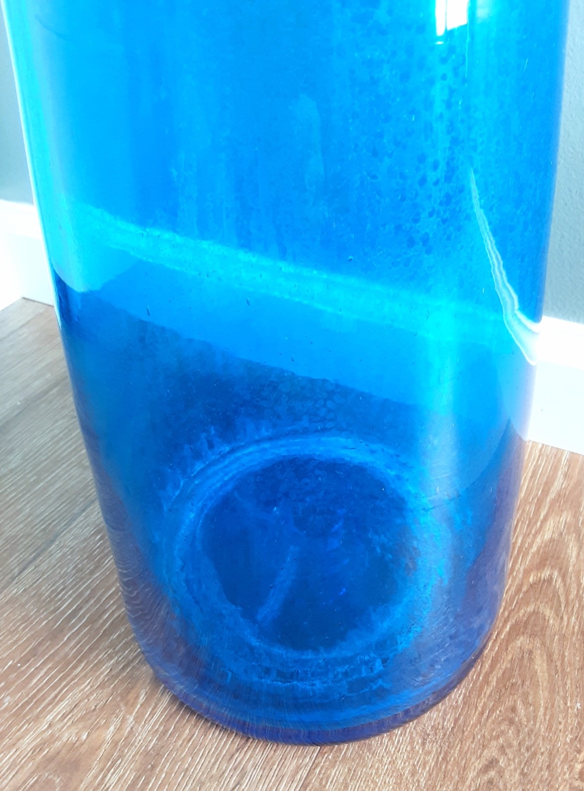 BLENKO HUGE 35.5" Art Glass Turquoise # 6138 Architectural Floor Decanter HUSTED