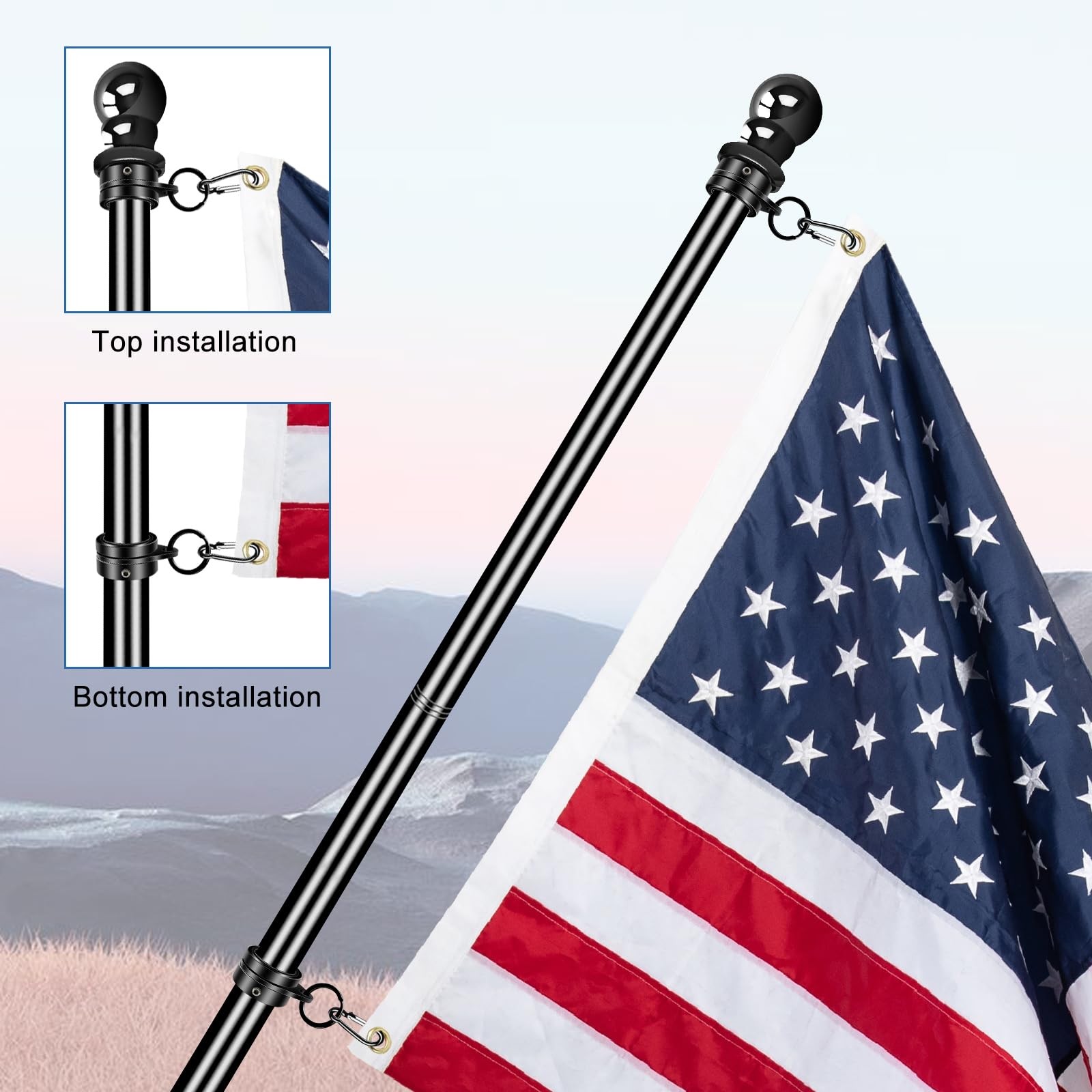 Flag Pole Rotating Rings for 3/4~1 Inch Diameter Flag Pole, Aluminum Alloy Flag