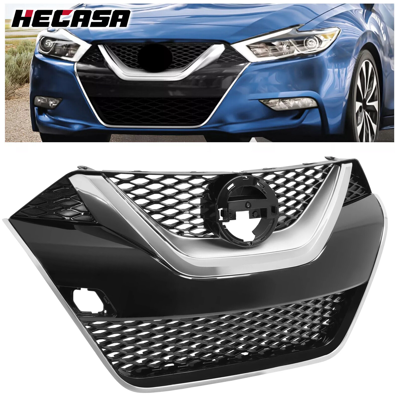 Fits Nissan Maxima 2016 2017 2018 Front Upper Bumper Grille Black & Chrome Trim