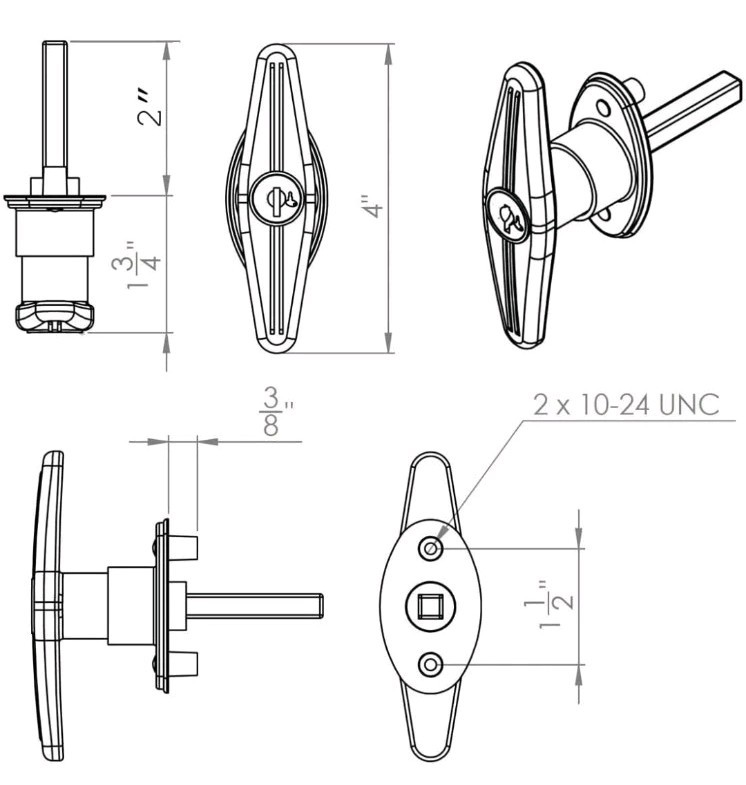Bauer Matching Set T-Handles Lock Black With Keys T-311 NEW
