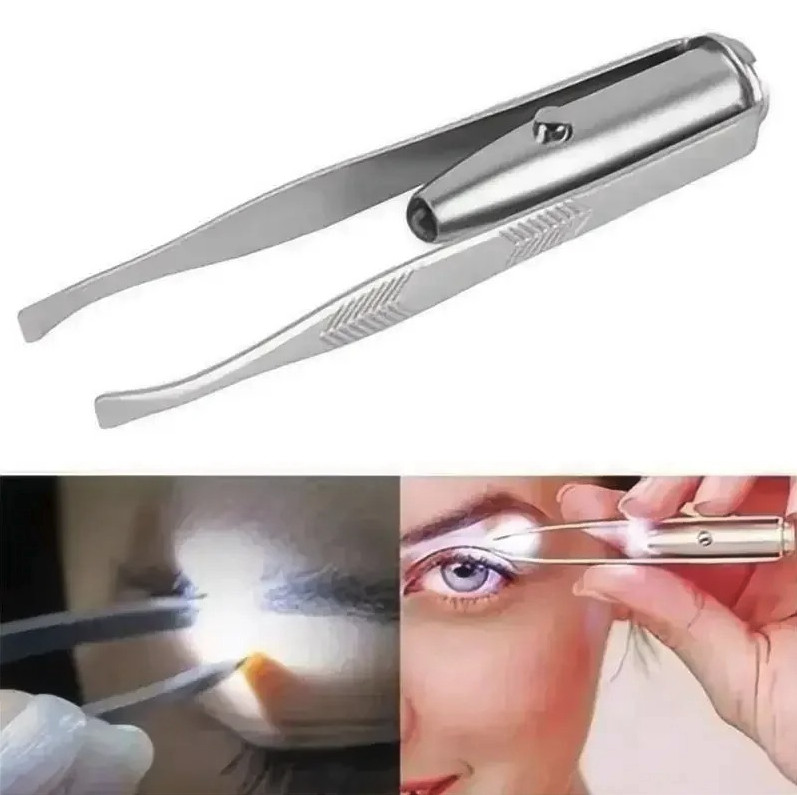 1pc LED Light Stainless Steel Eyebrow Tweezer Portable Hair Remover - NEW
