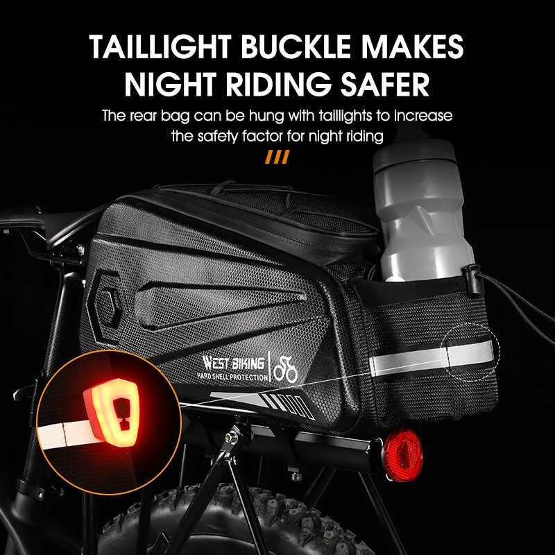 WEST BIKING Waterproof Bike Hard Shell Trunk Bag Bicycle Rear Rack Pack Bag 8.6L