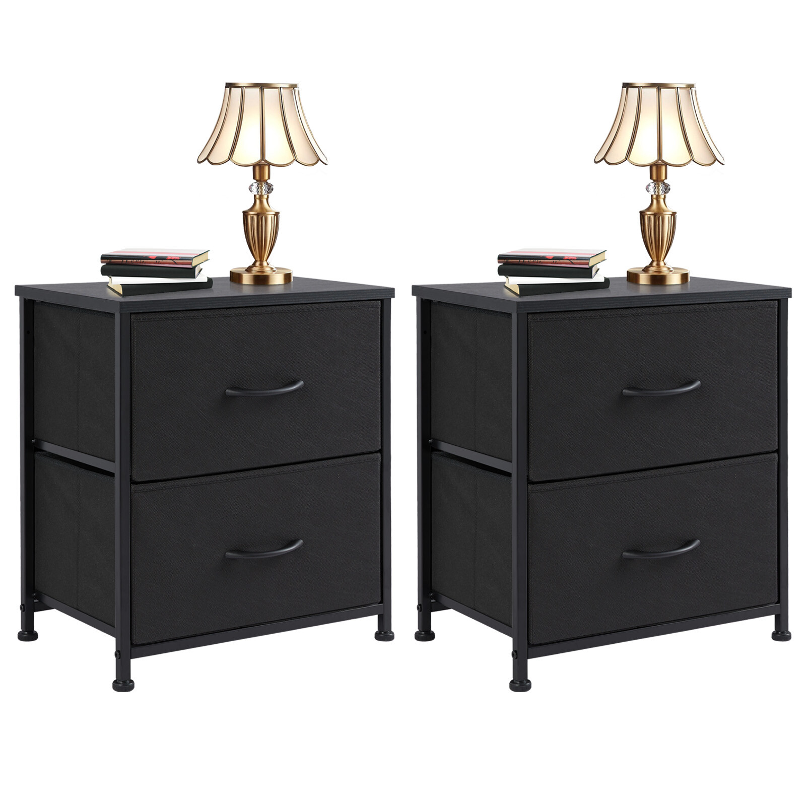 Set of 2 Nightstands with 2 Fabric Drawers End Table Bedside Table for Bedroom