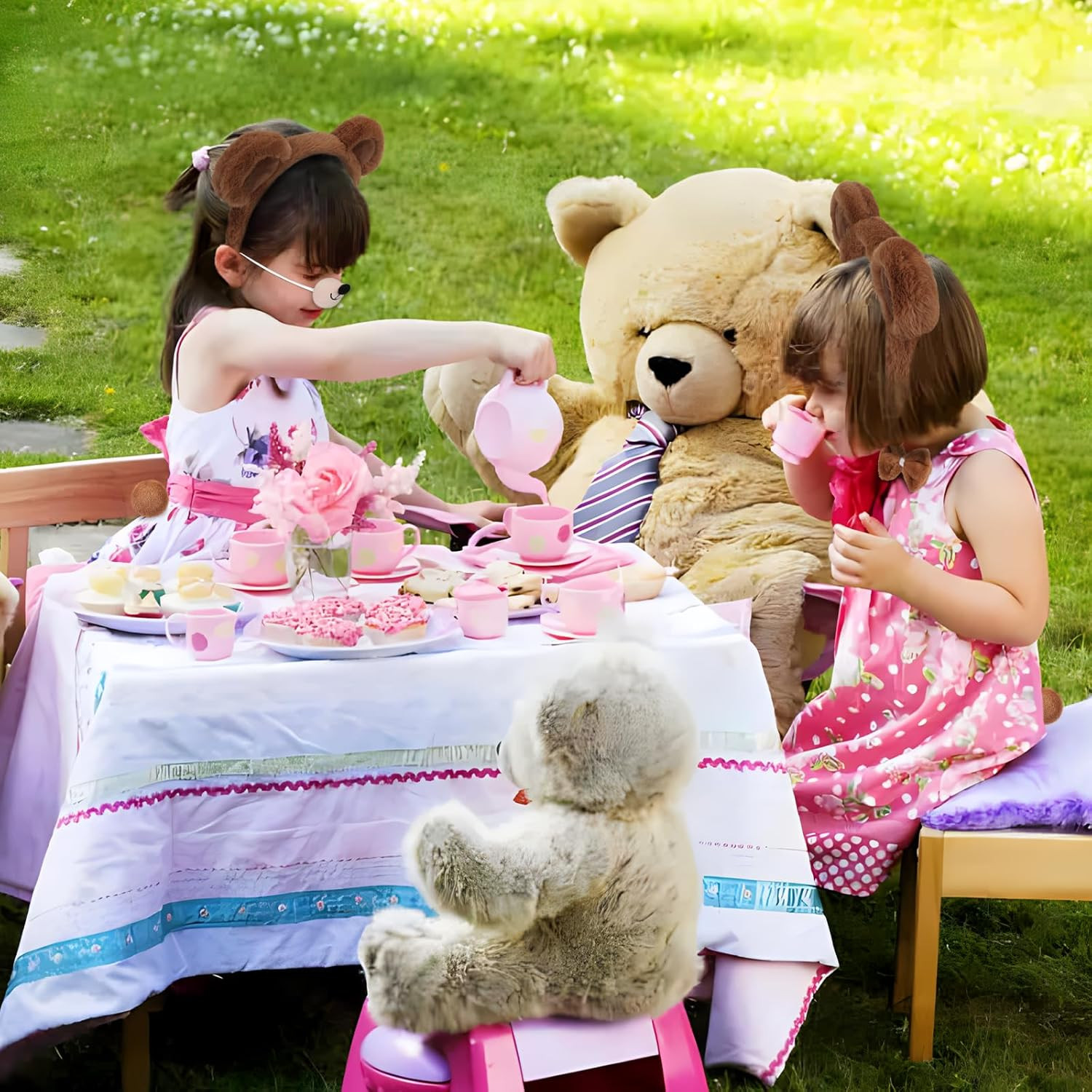 4 PCS Bear Costume Accessories Set Bear Ears Headband and Tail Bear Nose Bowtie