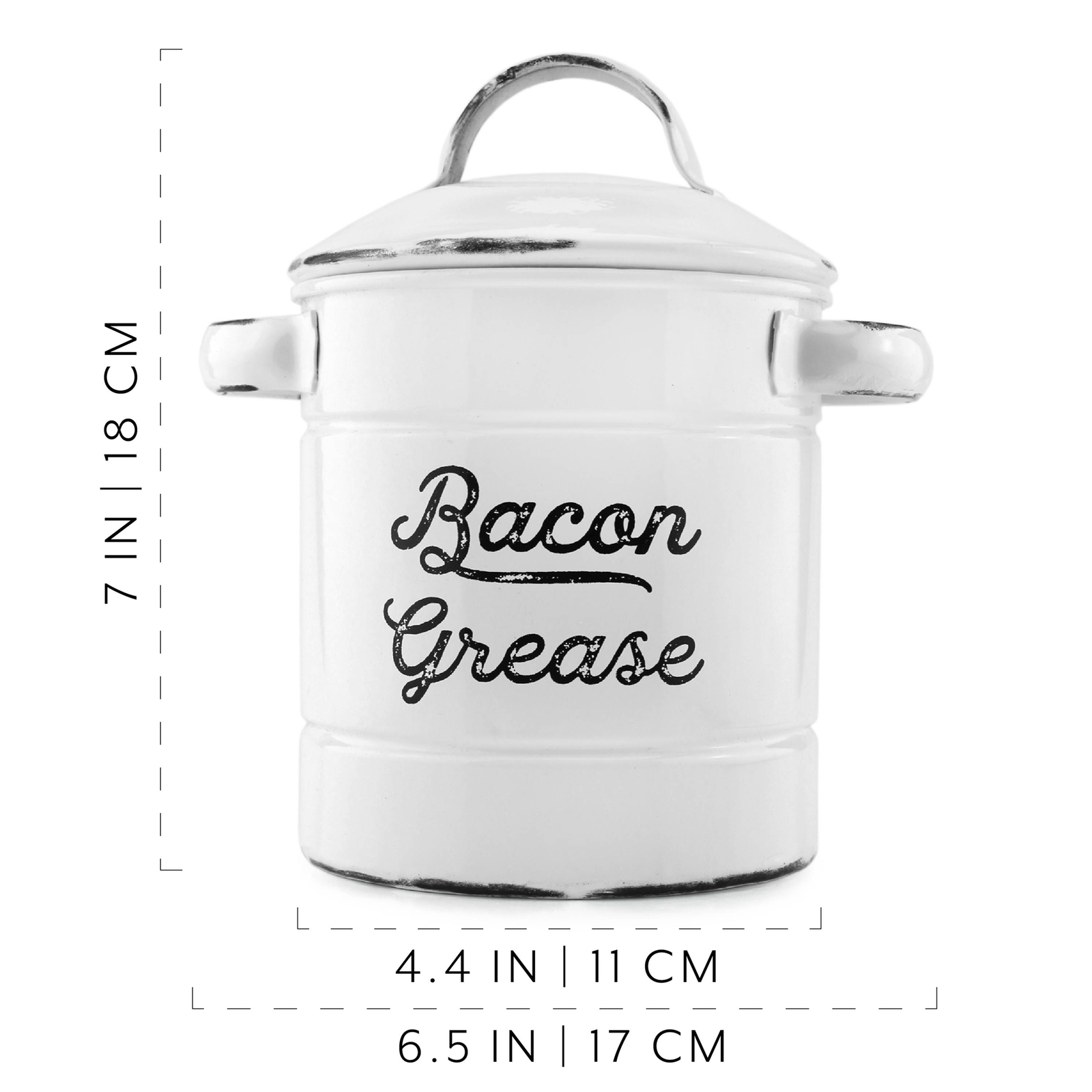 White Enamel Grease Bacon Grease Container w/Strainer Farmhouse, Keto-Friendly