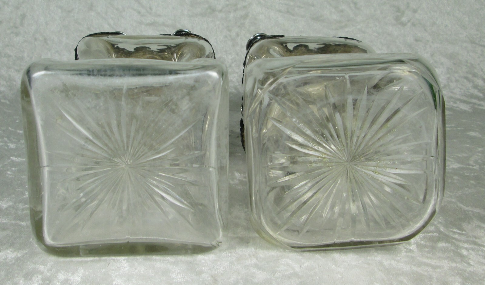 Wilhelm Binder Art Nouveau Decanters 800 Silver Overlay Pinched Glass Antique