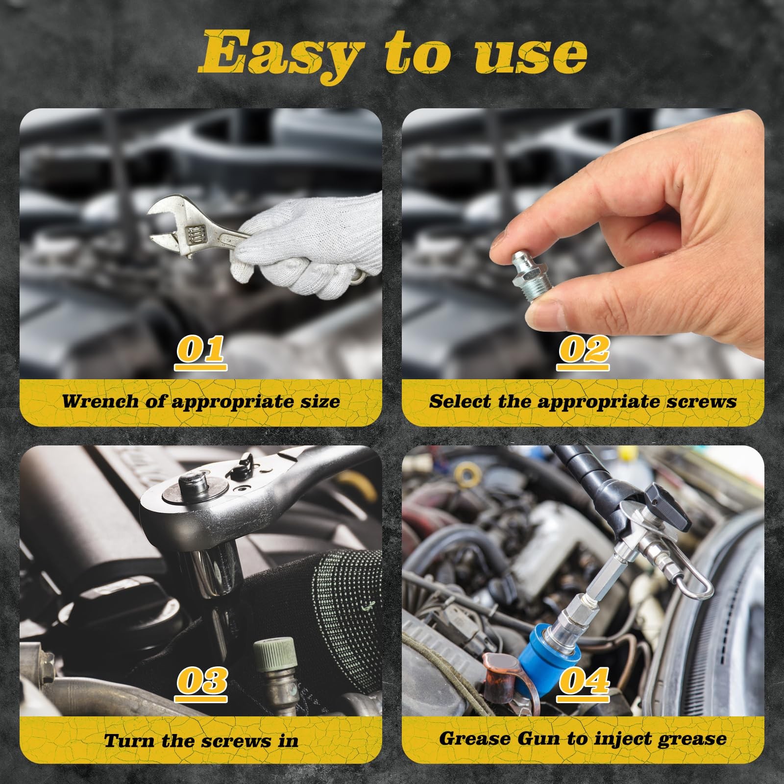 110Pcs Hydraulic Grease Fittings Assortment Kit, SAE Zerk Fittings: 1/4" & 1/