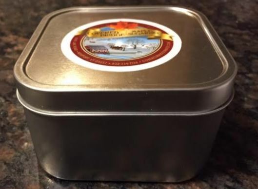 Maple sugar candy in decorative tin 1 lbs. 1/2 lbs.