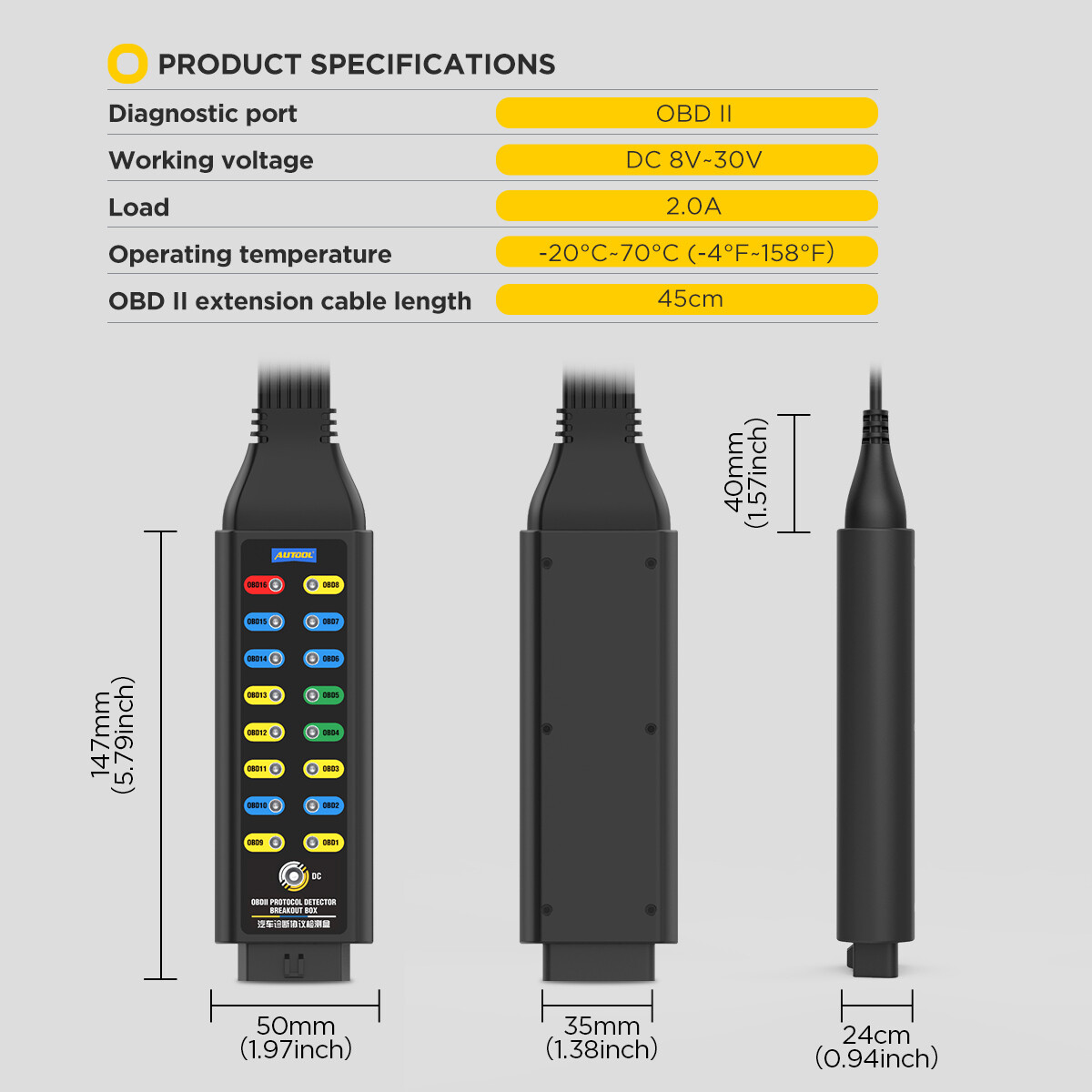 OBD2 Breakout Box OBDII Protocol Detector CAN Test Box Car Break Out Tester