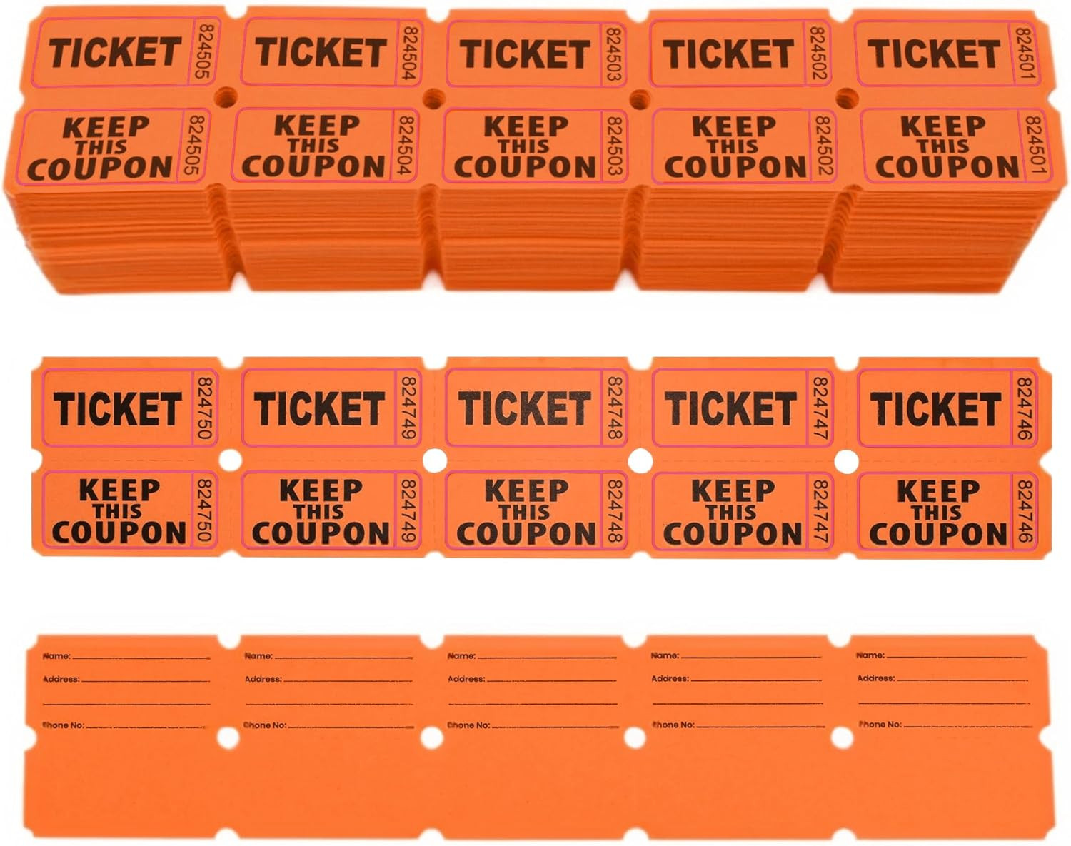 2000 Pcs 1000 Pairs Raffle Tickets, 50/50 Double Raffle Tickets, 250 Double Tick