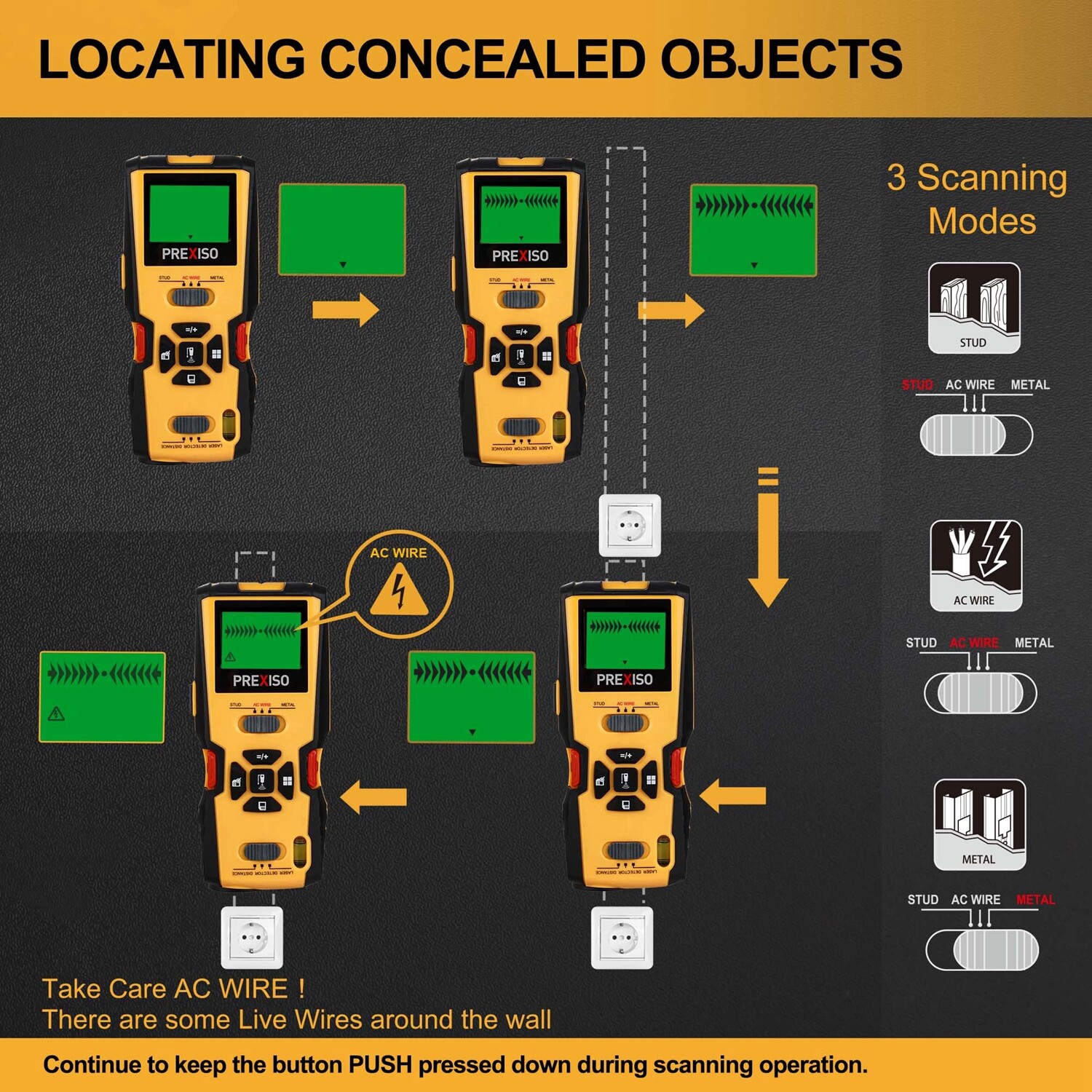 PREXISO 5-in-1 Stud Finder with Laser Level Marking Ultrasound Distance Measures
