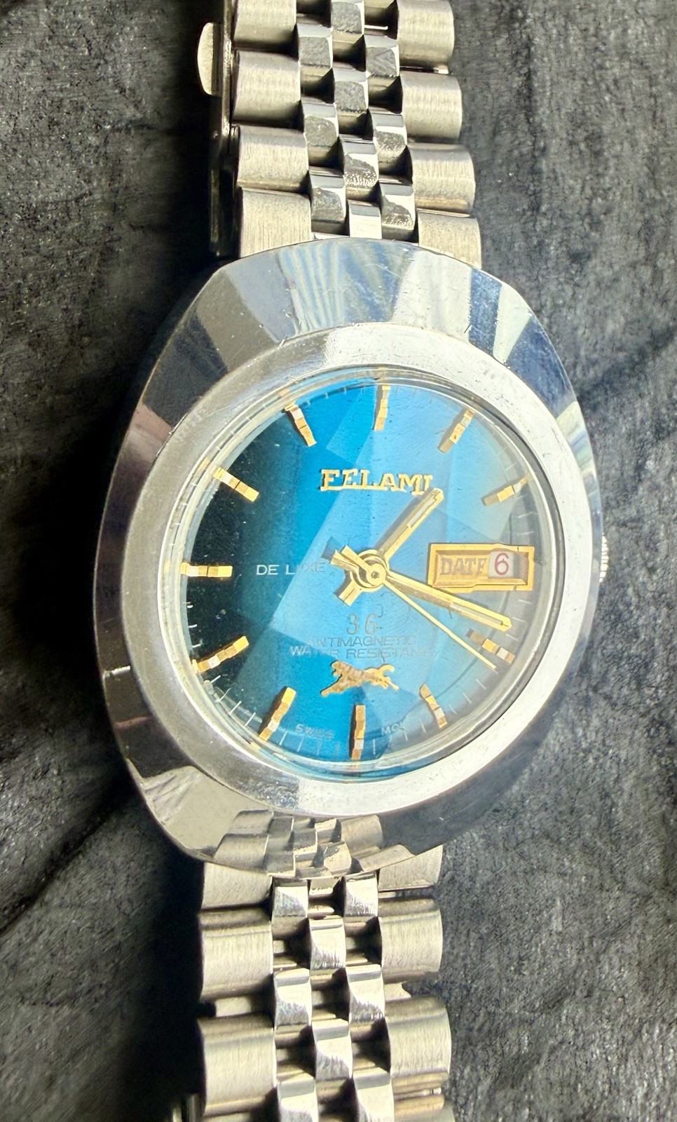 Vintage ELAMI De Luxe 36 automatic Swiss Mens Watch Rare