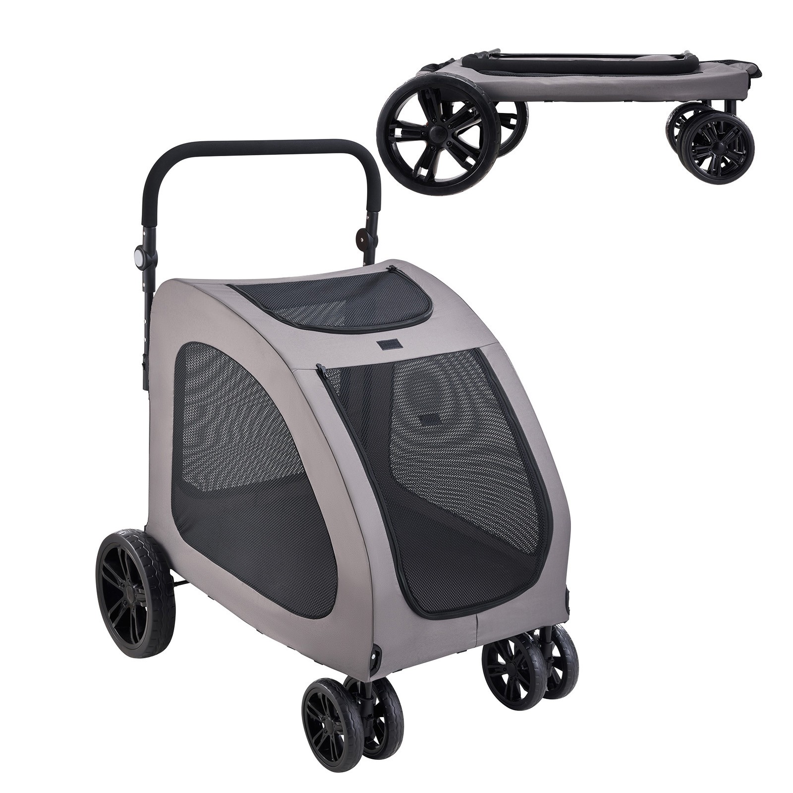 Pet Stroller 4-Wheels Dog Stroller Carrier 160lbs Weight Capacity Portable