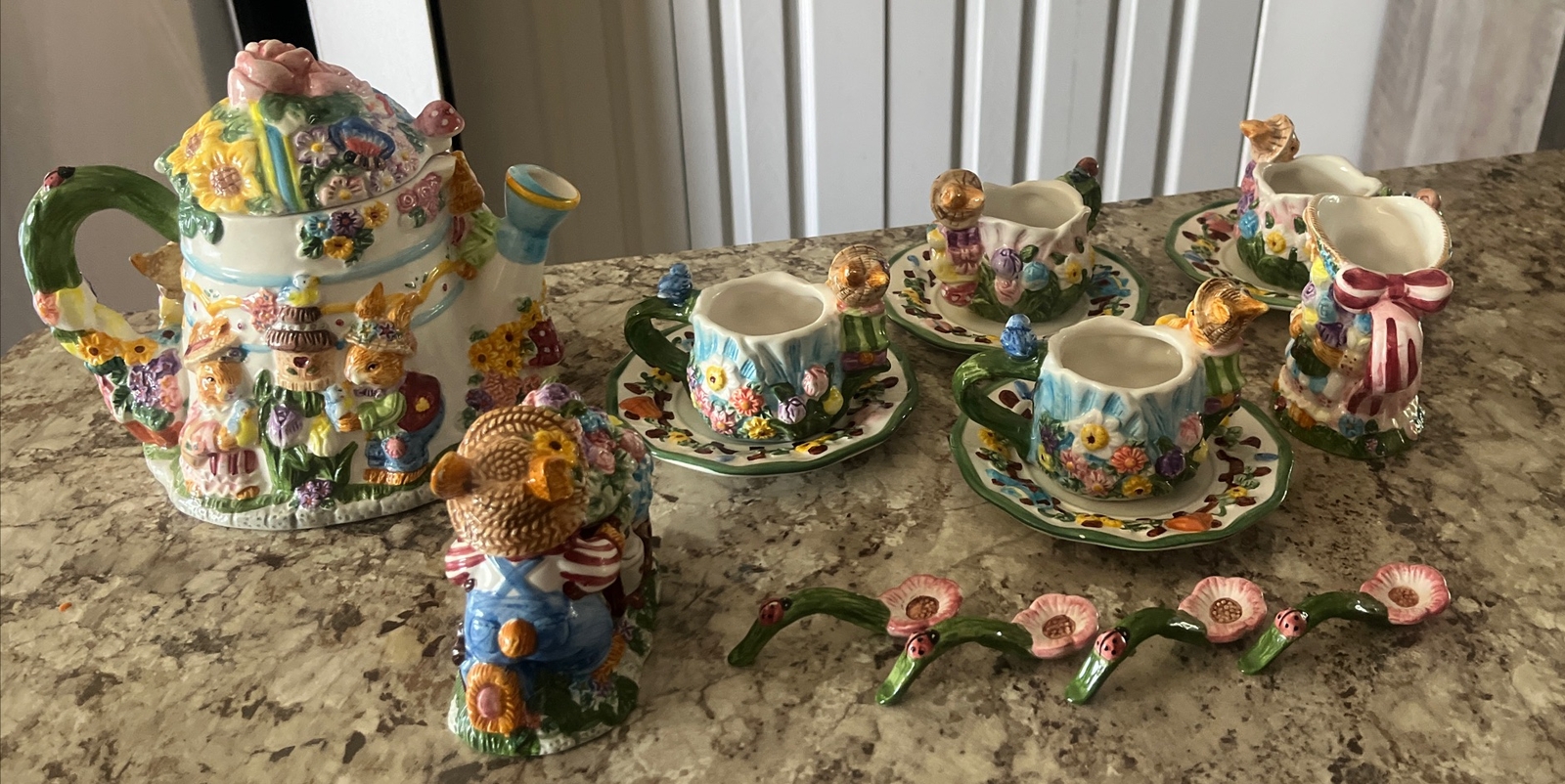 1999 Mercuries Garden Party Springtime Easter Bunny Tea Party 15 Piece Set VTG