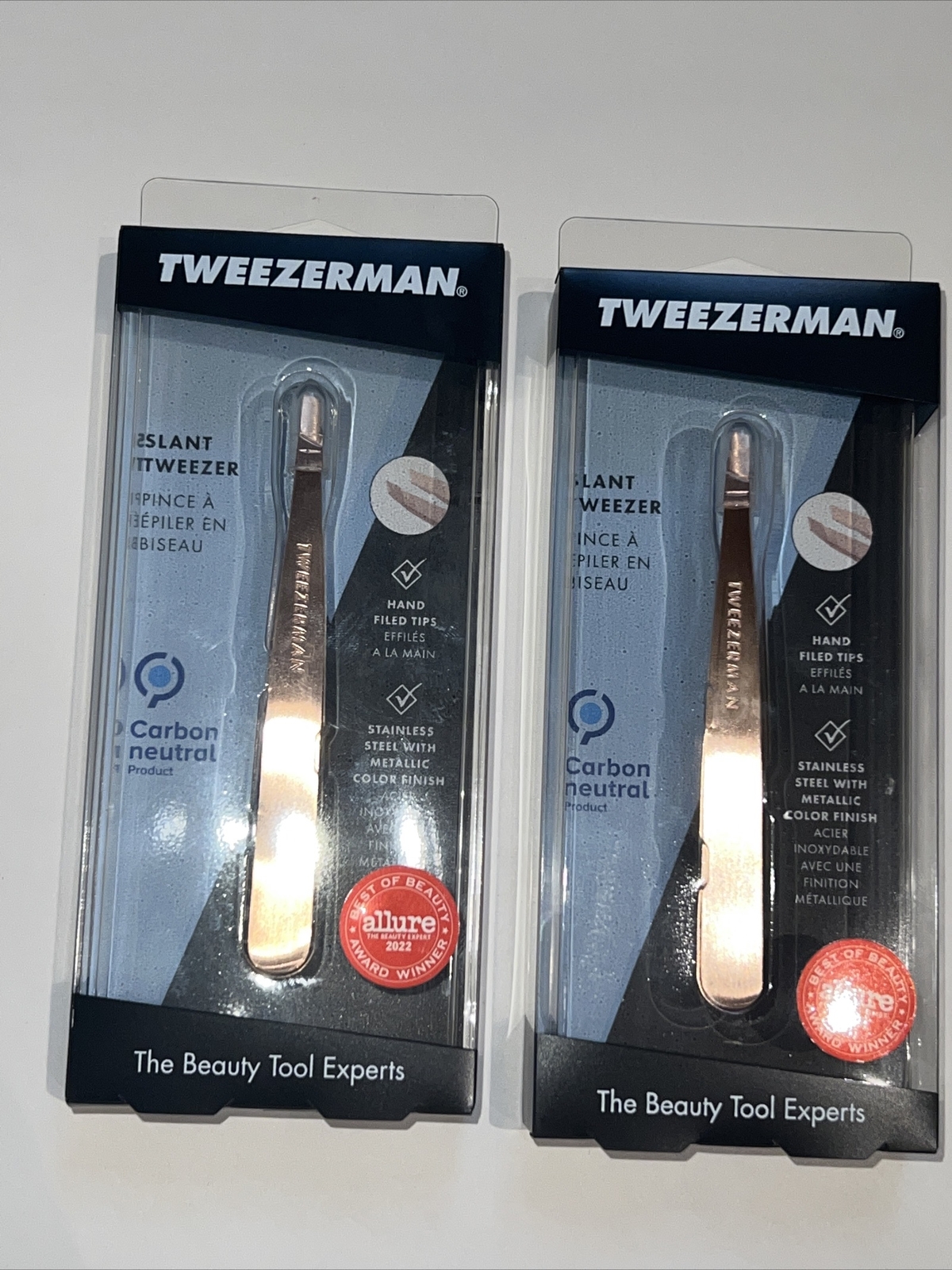 QTY:2 Tweezerman Rose Gold Slant Tweezer Model 1256-RGR. New & Free Shipping