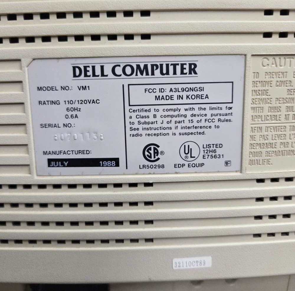Vintage 1988 PC's Limited/Dell B&W 12" VGA monochrome CRT monitor, still working