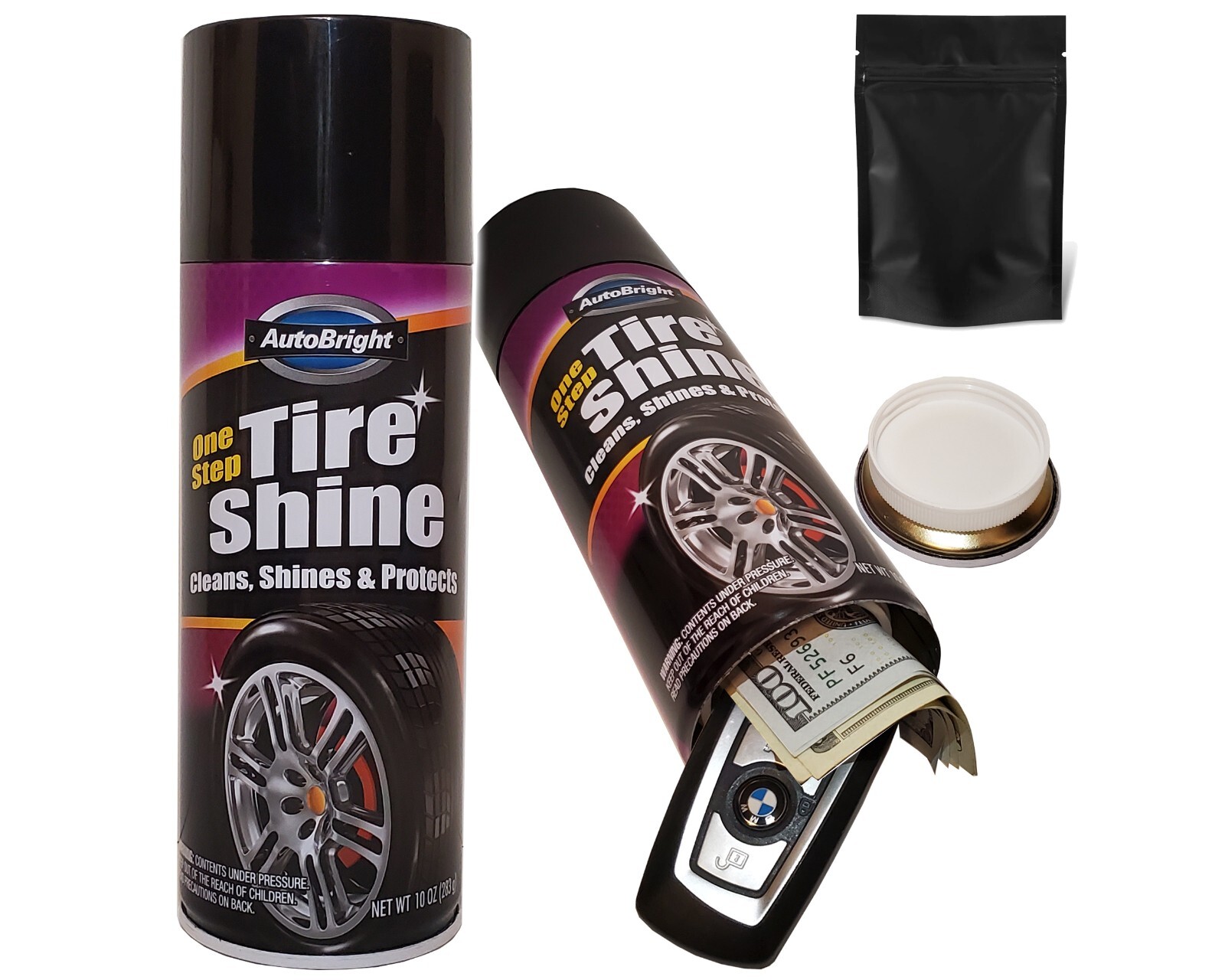 Tire Shine Diversion Safe Stash Can Screw Lock Hidden Compartment For Valuables