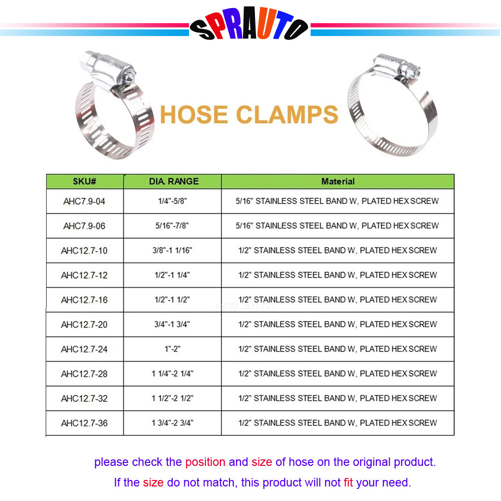Hose Clamp Adjustable Size 1/2"-1 1/4" 304 Stainless Steel For Auto Hose etc
