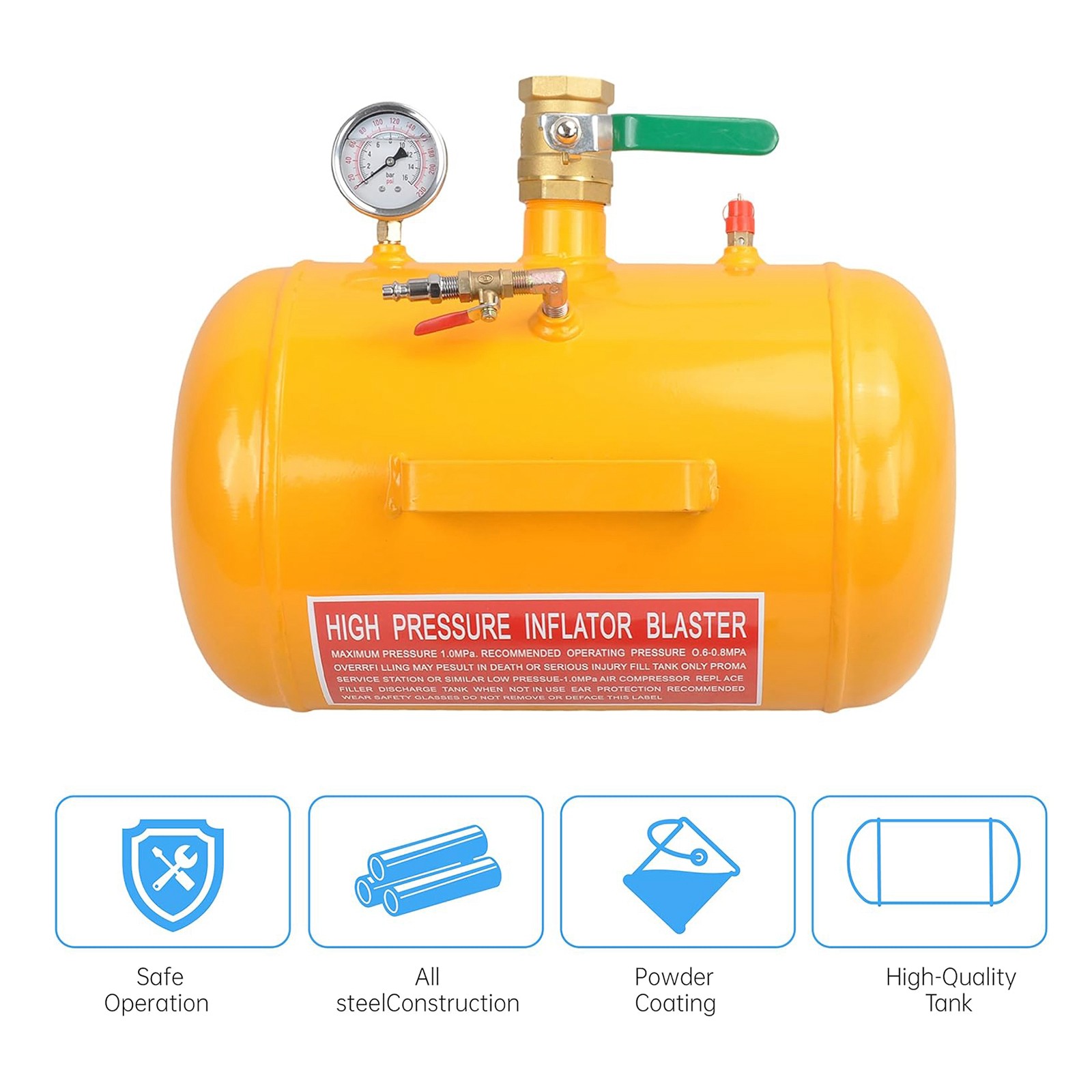 5 Gallon Air Tire Bead Seater 145PSI Blaster Tool Seating Inflator w/Gauge Gold