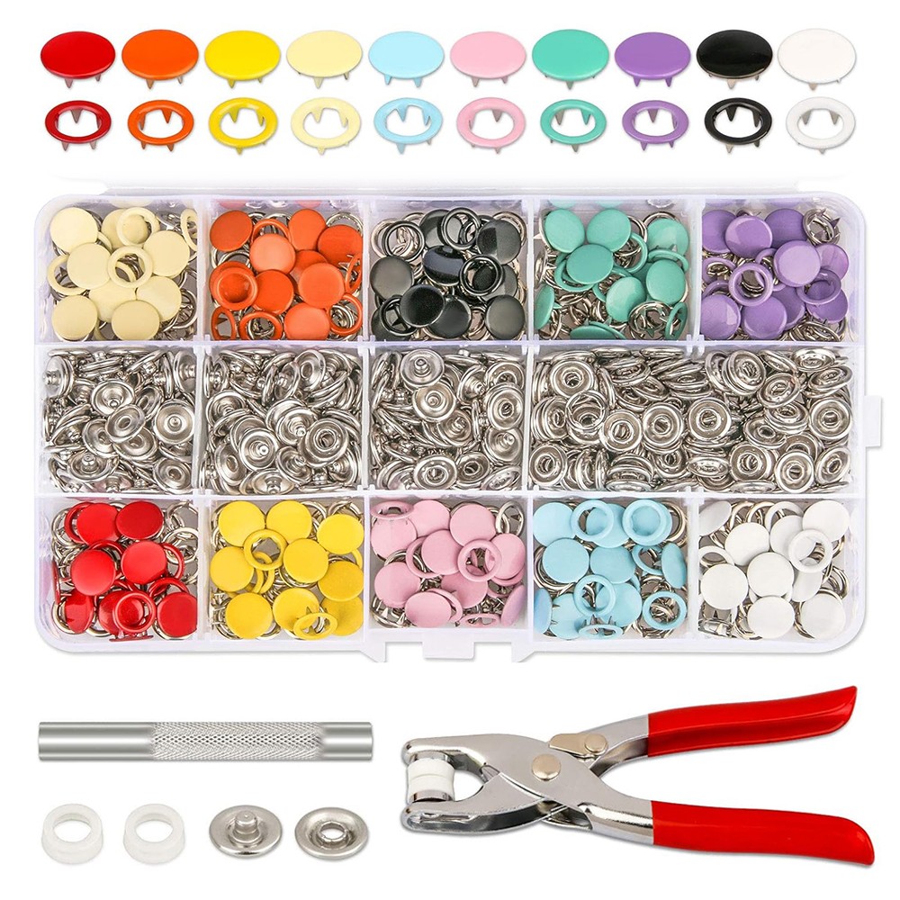200 Sets Metal Snap Button Kit with Fastener Plier - Sturdy 5-Claw Buckle Tool