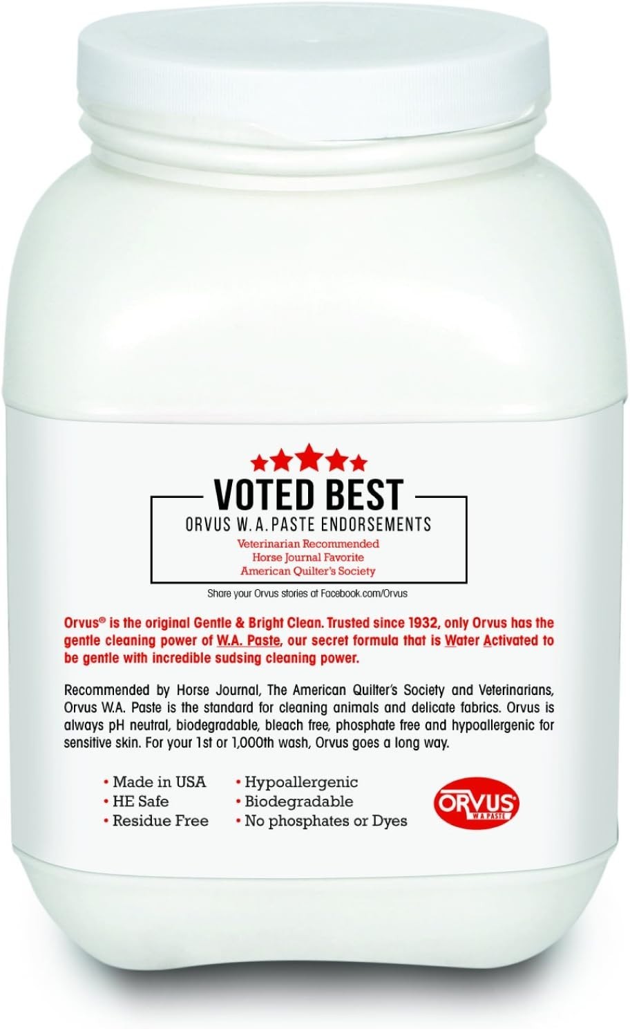 Orvus W.A. Paste Surfactant Cleaner – 7.5 lb Tub (120 oz) - Free Shipping