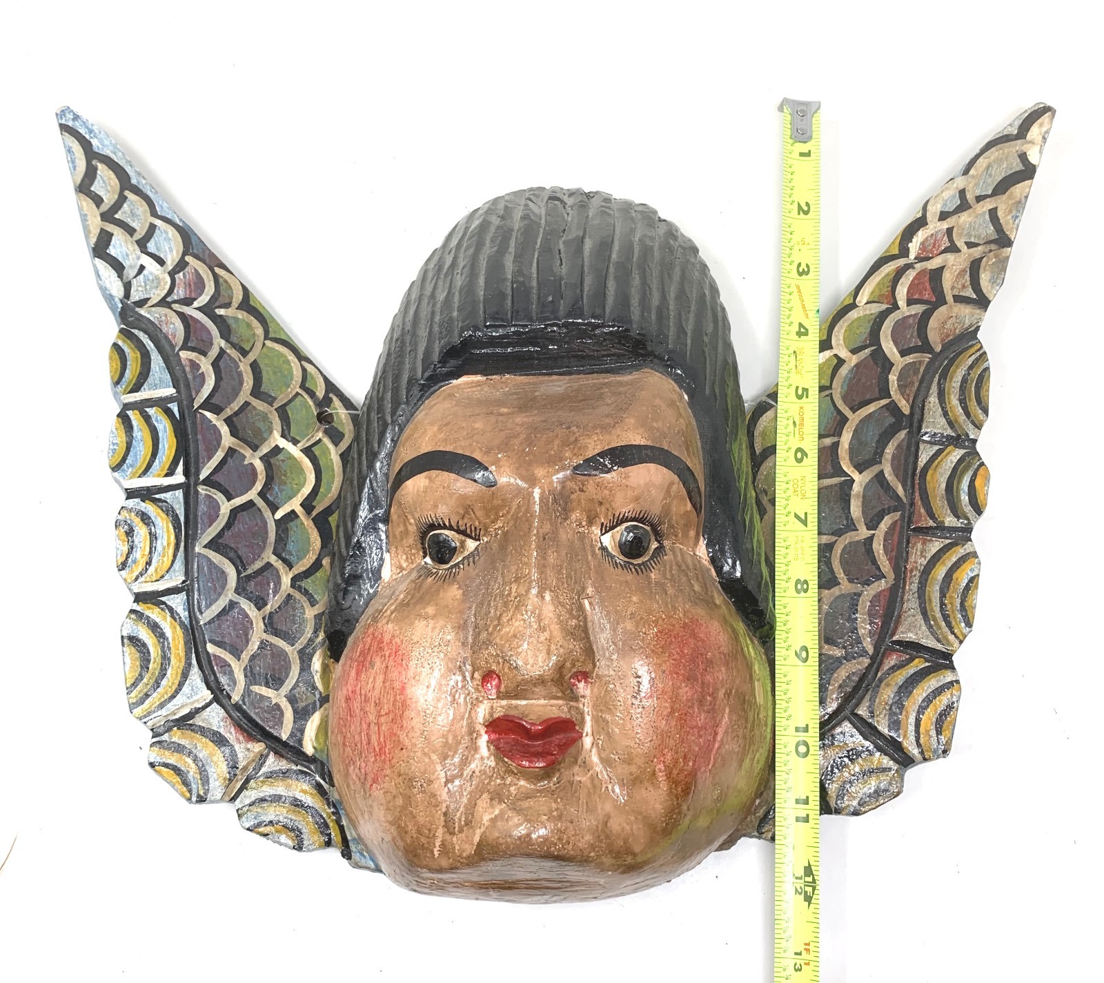 Vtg Mexico Guerrero Carved Wooden Winged Angel Cherub Folk Art Wall Primitive