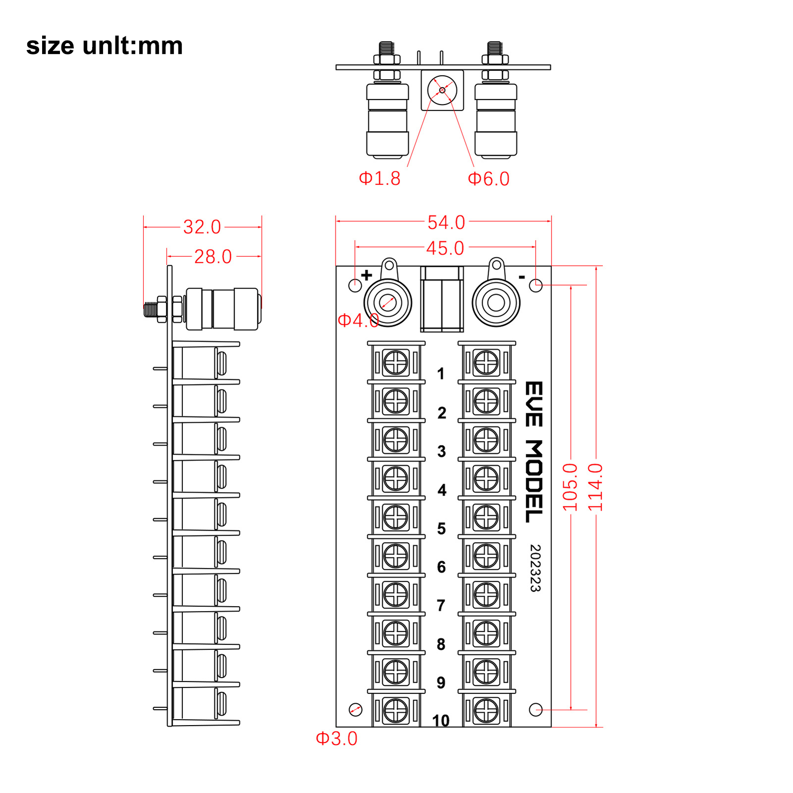 1X Power Distribution Board 3 Inputs 2 x 10 Outputs for DC AC Voltage PCB005