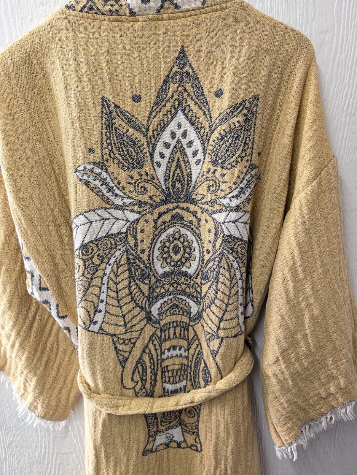 Handwoven Turkish Cotton Hammam Bathrobe Robe Cover Up Elephant Boho One Size