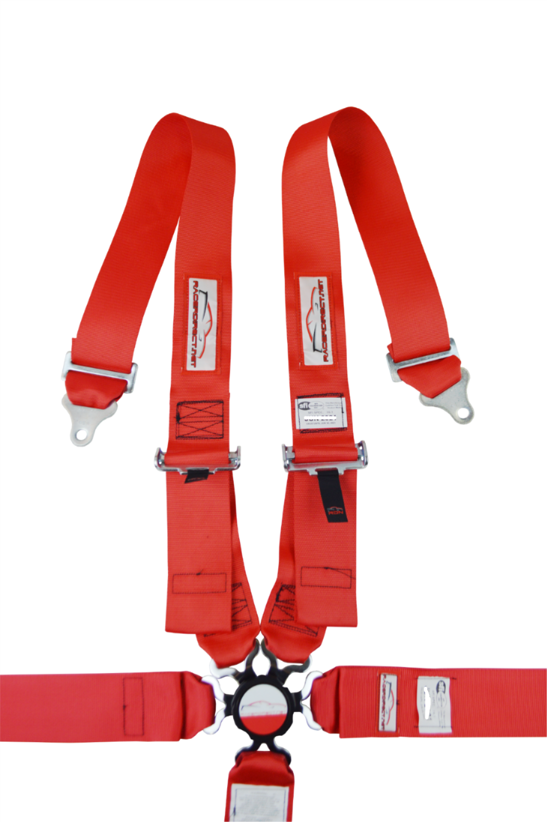 DRAGSTER RED 5 POINT RACE HARNESS CAM LOCK BOLT IN PULL UP LAP BELTS SFI 16.1