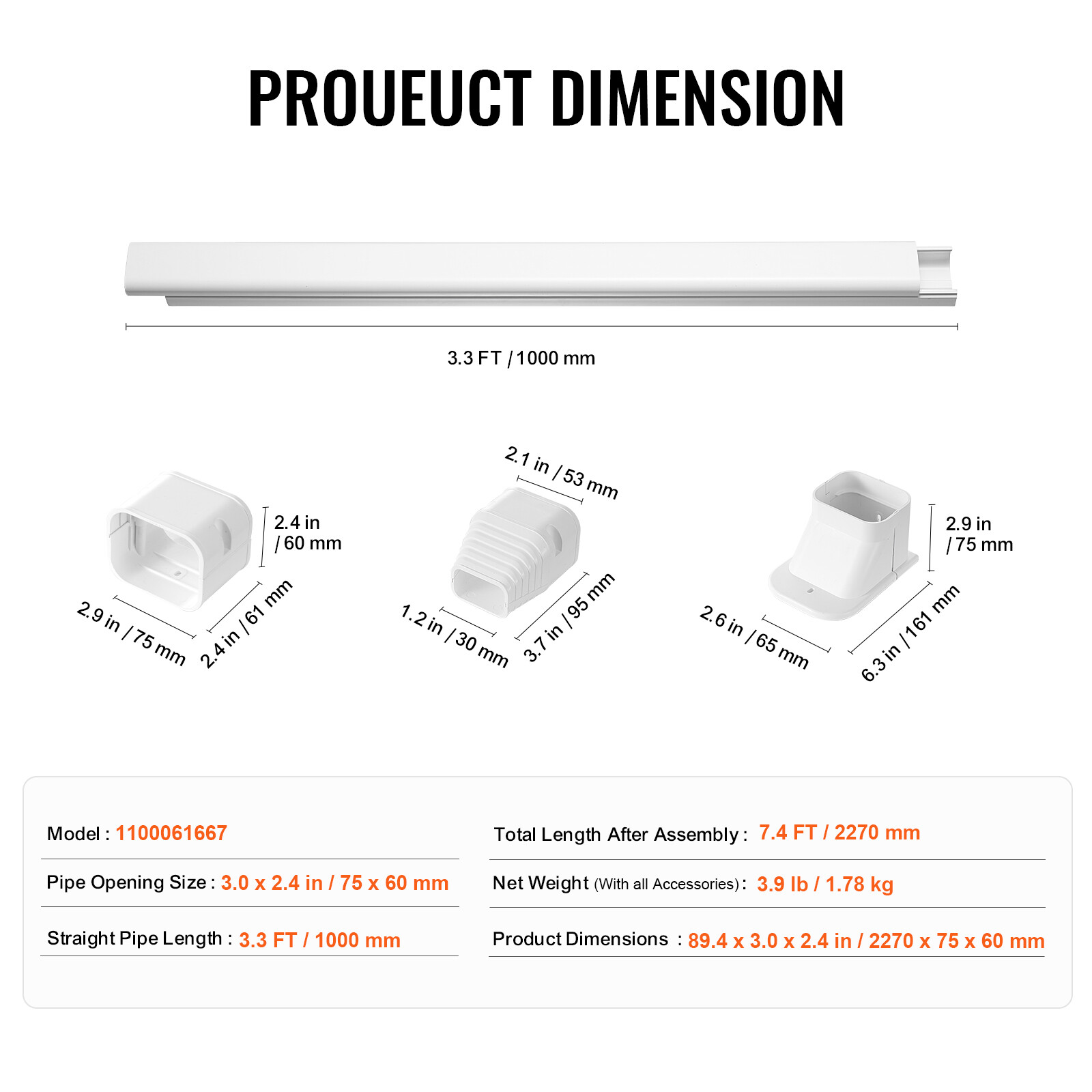 VEVOR 3" W 7.4 Ft Line Set Cover Kit For Mini Split/Central Air Conditioner PVC