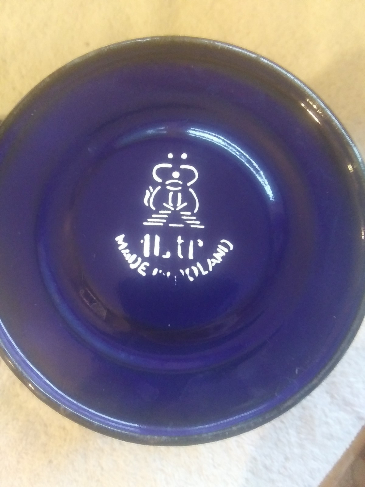 Vintage Blue Enamel White Inside Milk Pail w/Lid Wooden Handle Made in Holland