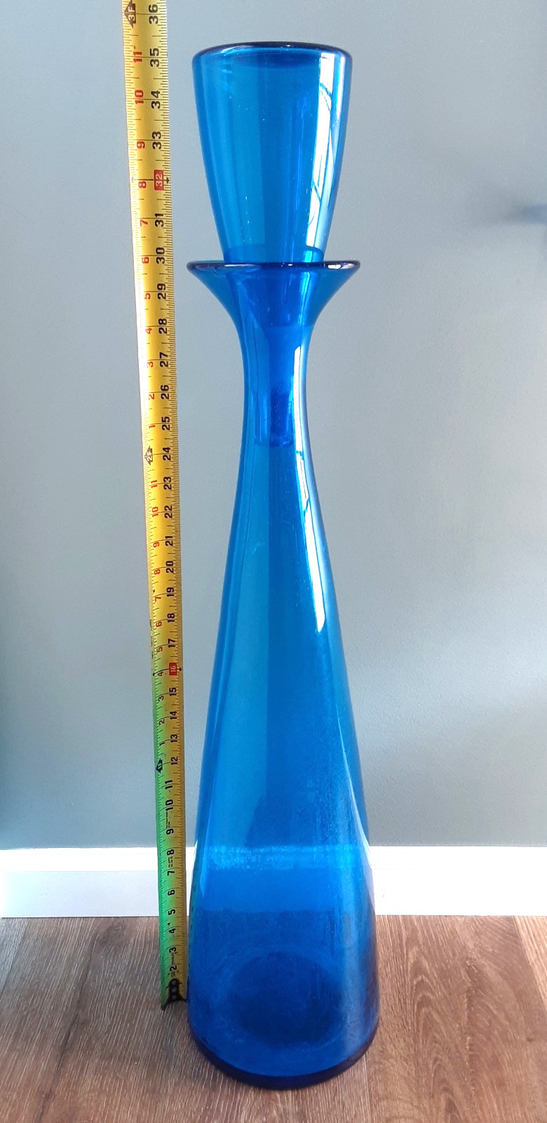 BLENKO HUGE 35.5" Art Glass Turquoise # 6138 Architectural Floor Decanter HUSTED