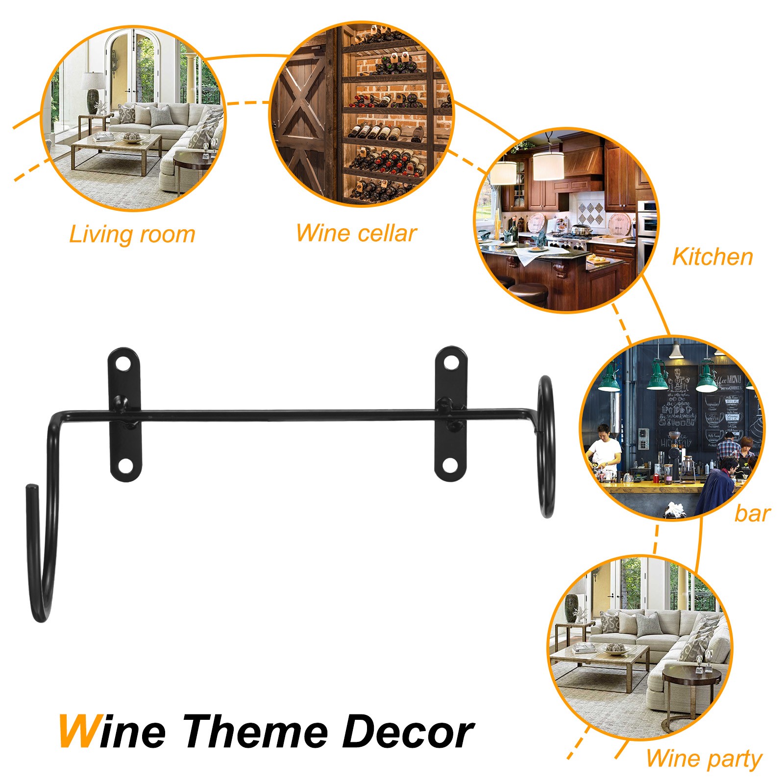 12Pcs Spiral Wine Wall Holder For Home Kitchen Bar Wall Decor Black Right