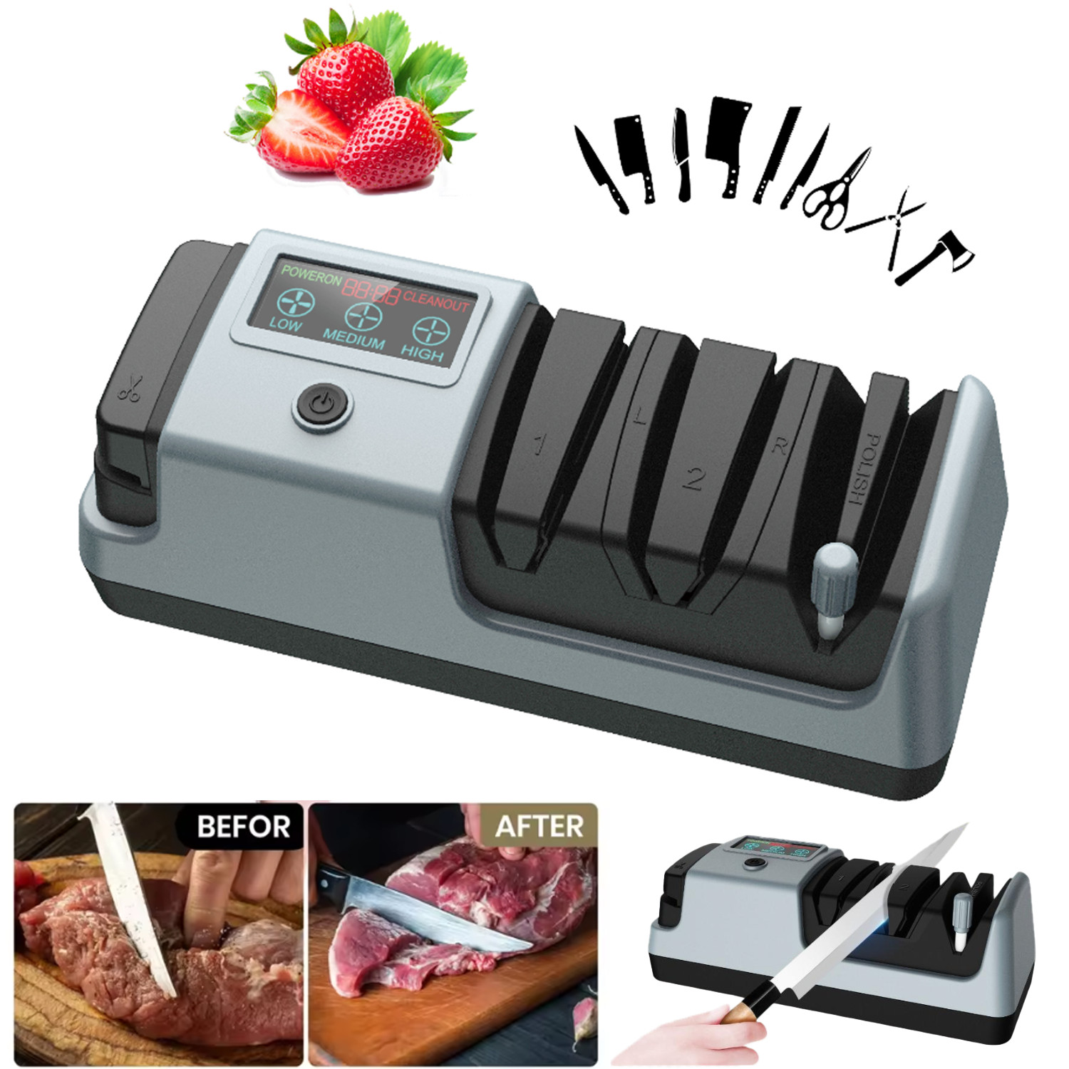 5 in 1 Electric Knife Sharpener-3 Rotational Speed Adjustable Knife Sharpener US