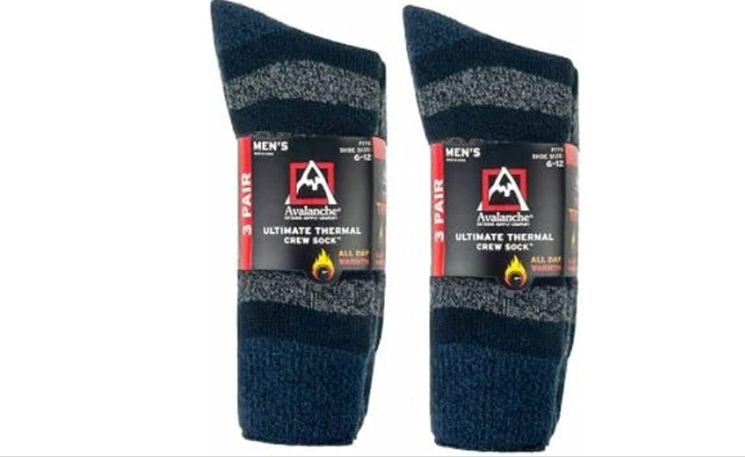 Lot of 6 PAIRS AVALANCHE MEN ULTIMATE THERMAL CREW SOCKS 6-12 SHOE SIZE
