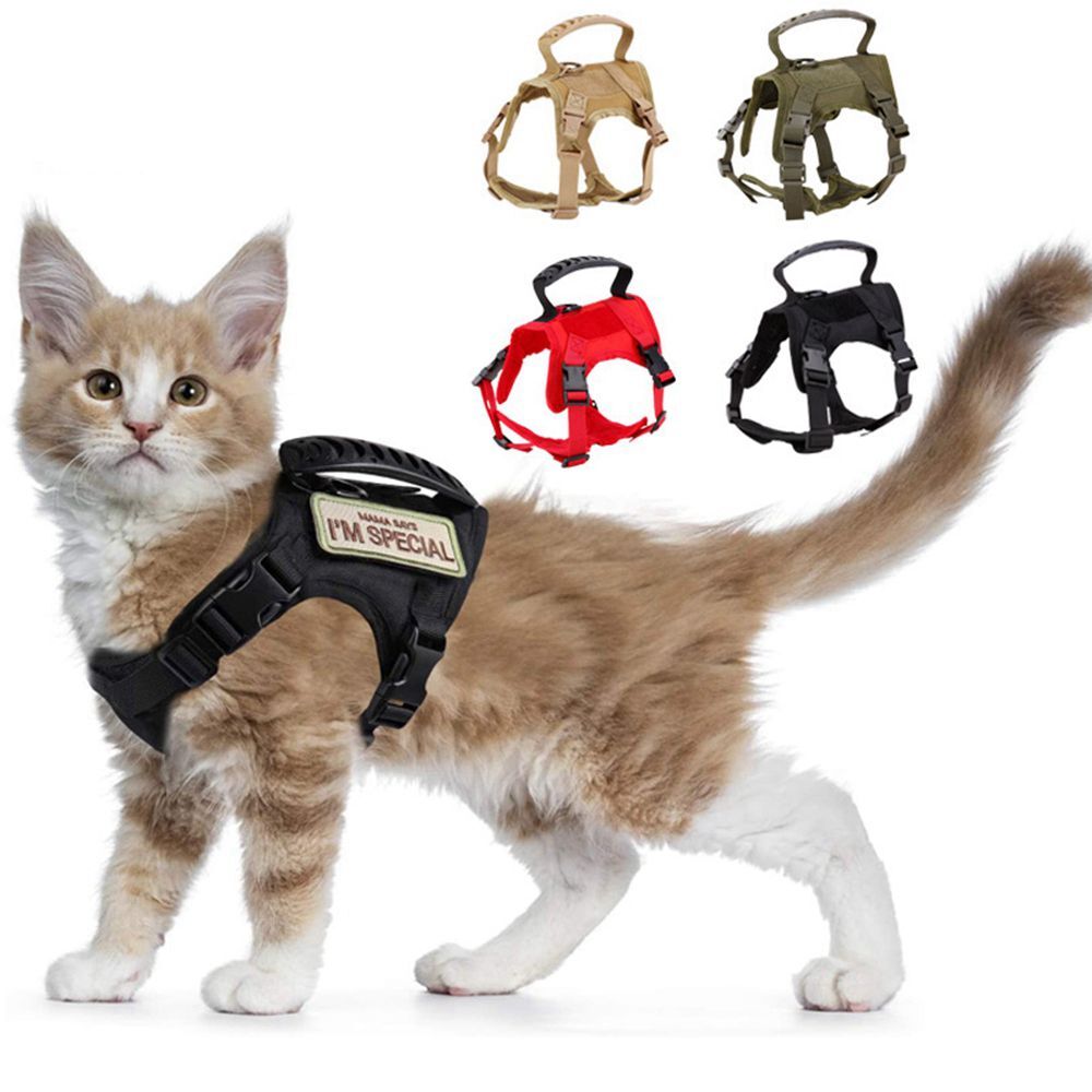 Nylon Tactical Cat Harness Walking Adjustable Pet Vest for Large Cat Small Dog