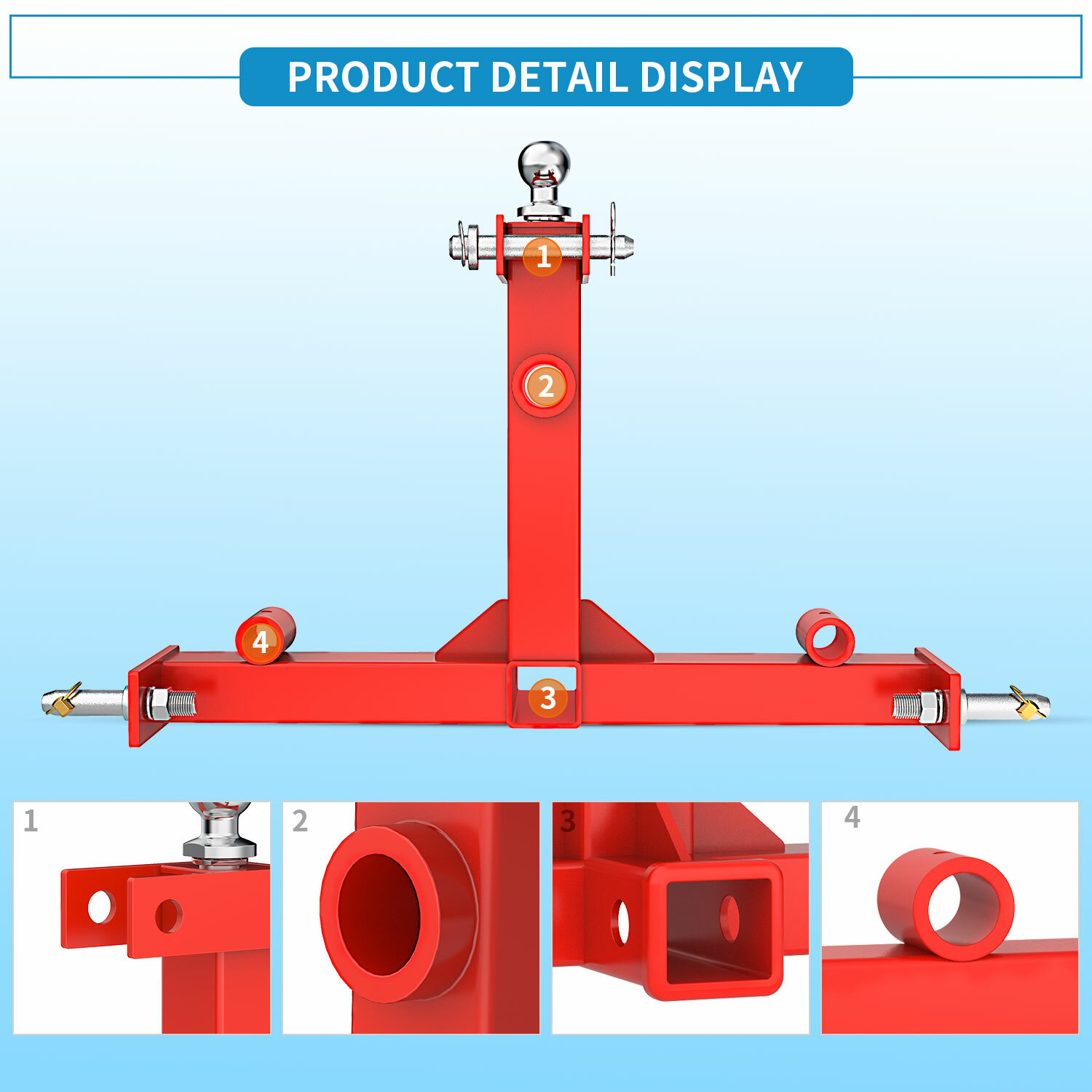 3 Point Hay Bale Spear Trailer Hitch Receiver for Cat 1 Tractors