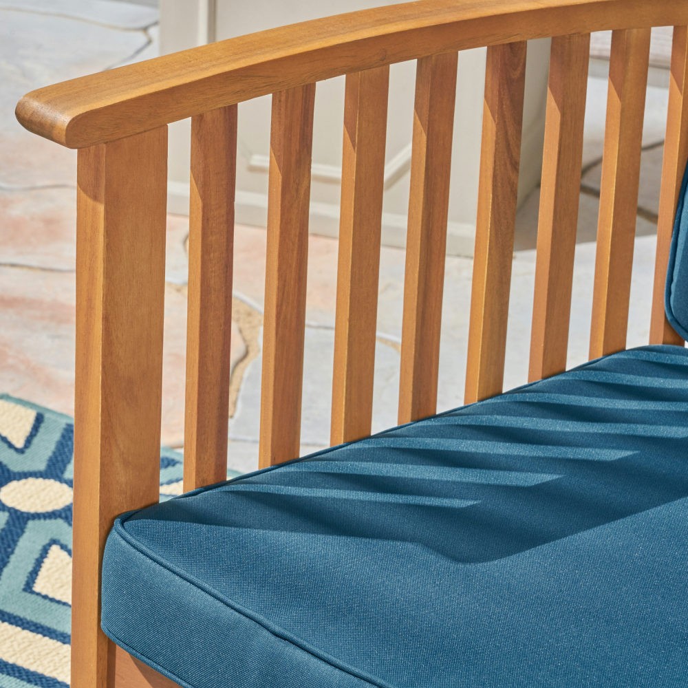 Outdoor Waterproof Loveseat with Acacia Wood Frame in Cream