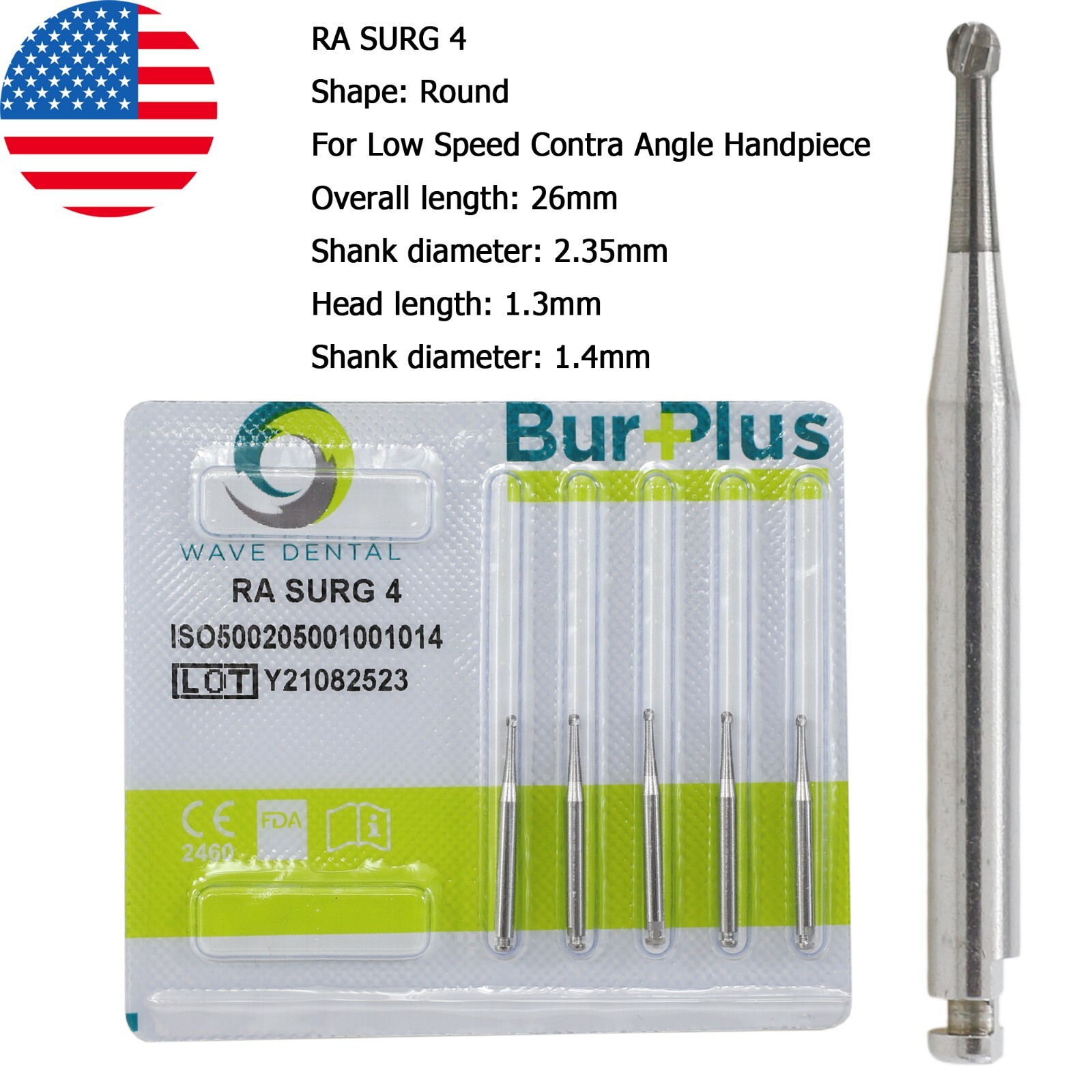 Wave Dental Carbide Burs Surgical Bur Latch 2.35mm RA SURG 2 4 6 8 Contra Angle